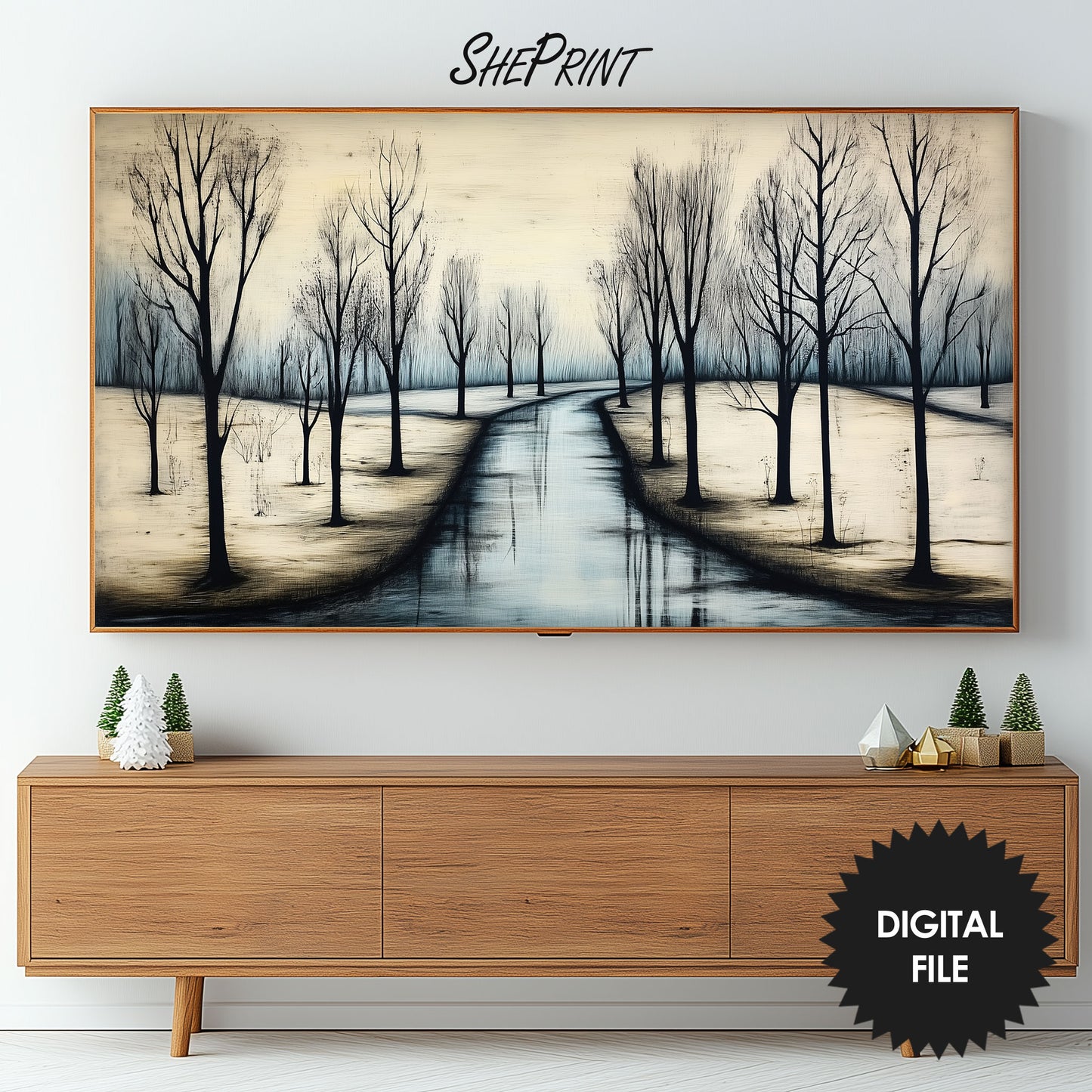 Tranquil Waters Winter Frame TV Art preview in living room