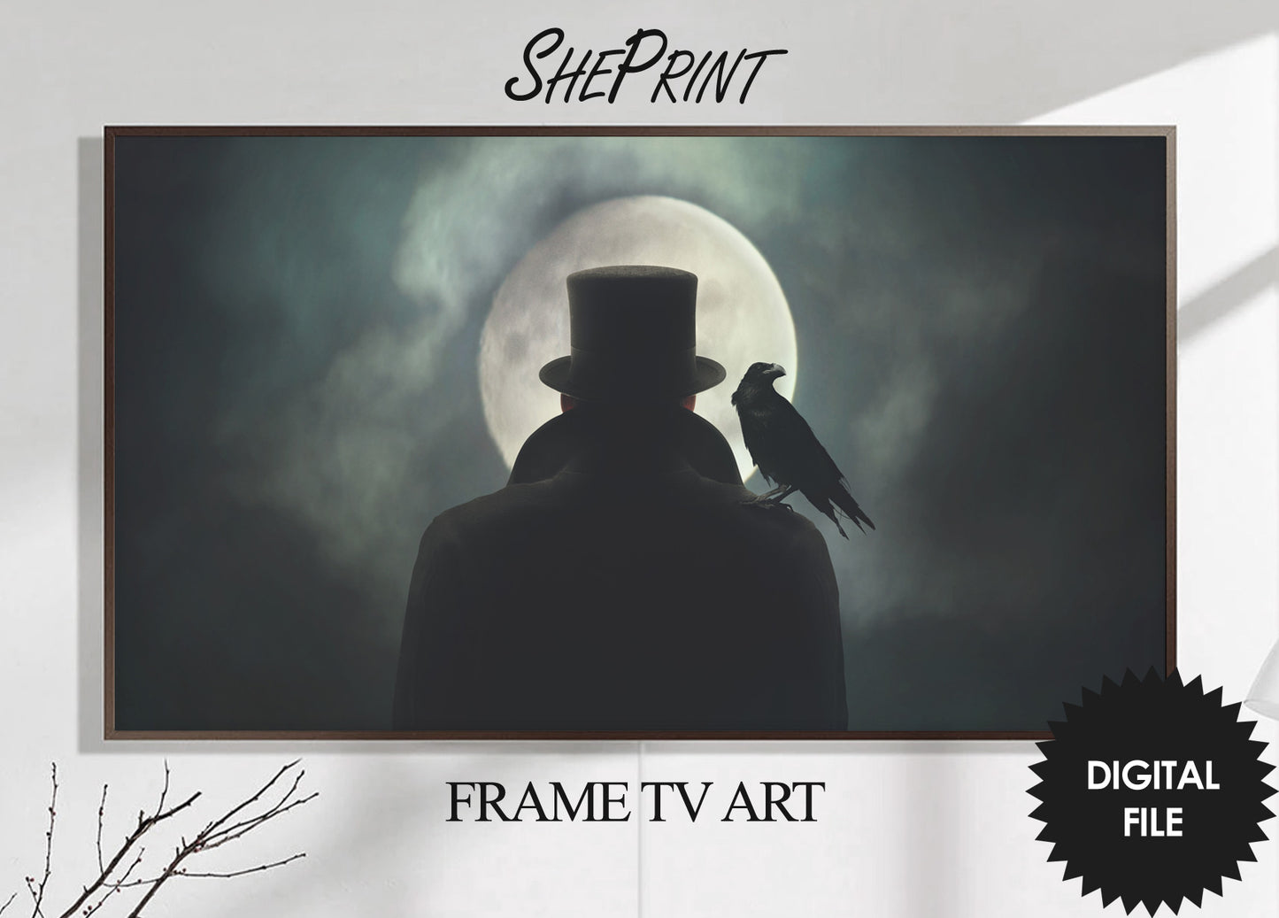 Samsung Frame TV Art Man With a Crow | Halloween TV Art | 3840x2160 px | Digital TV Art | Instant Download