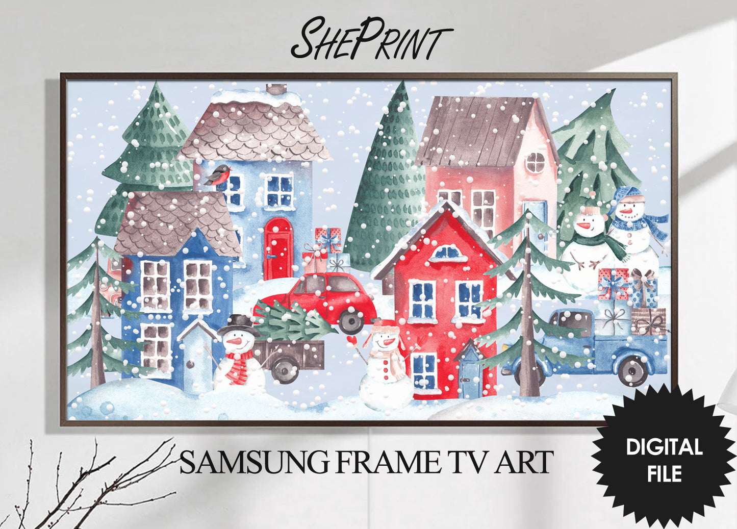 Samsung Frame TV Art Winter Bundle Set of 4, Christmas TV Art, Winter Scene Watercolor, 3840x2160 px JPGs, Digital TV Art, Instant Download
