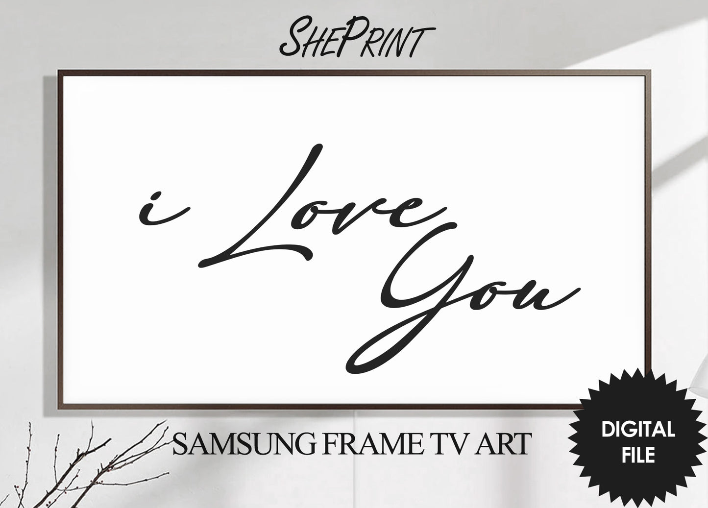 Valentines Day Samsung Frame TV Art I Love you Minimalist Black and White, Light Version