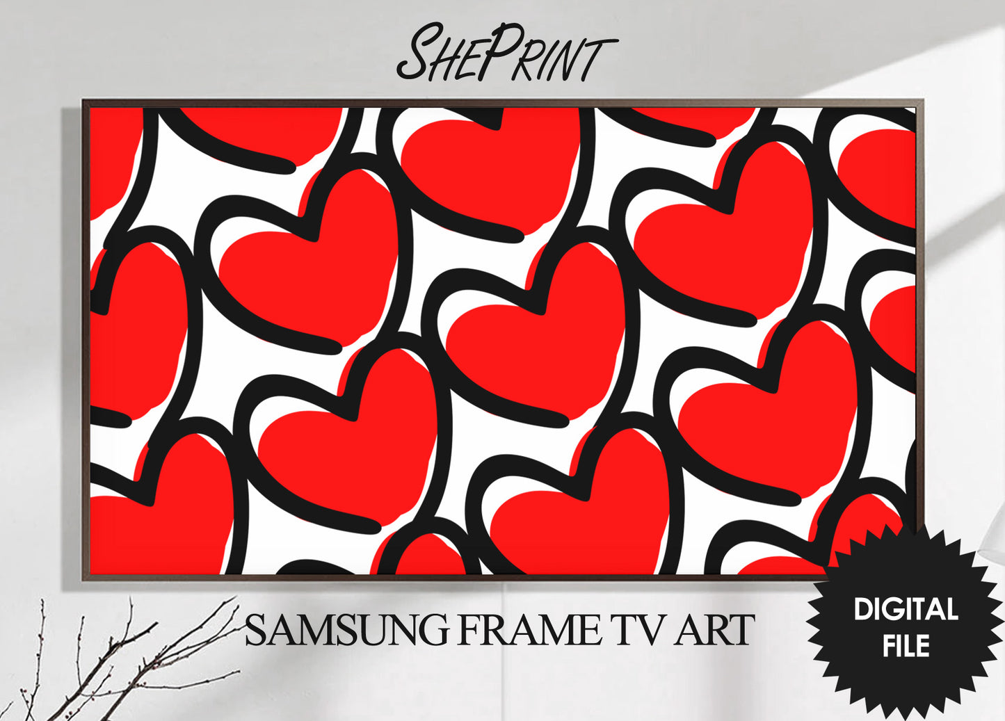 Valentines Red Hearts Modern Frame TV Art