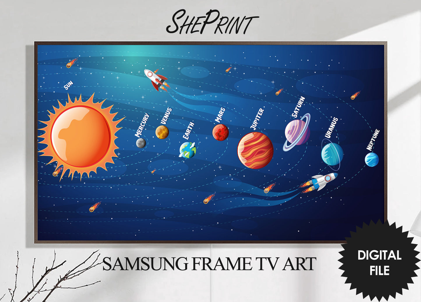 Solar System Educational Samsung Frame TV Art For Kids | Digital TV Art | Kids Room Decor | Space Art | Instant Download