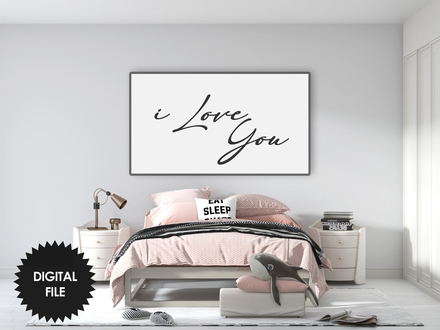 Valentines Day Samsung Frame TV Art I Love you Minimalist Black and White, Light Version