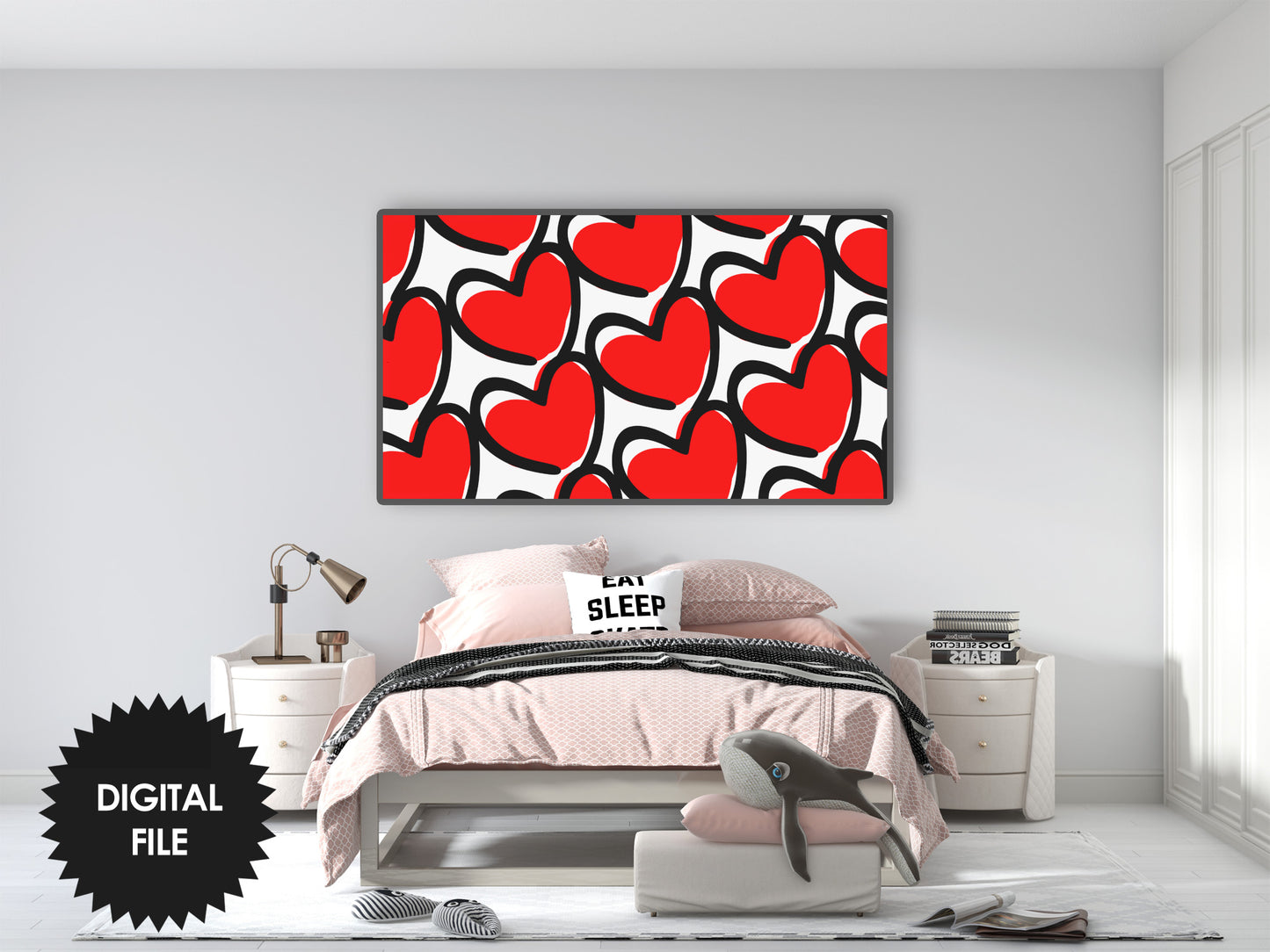 Valentines Red Hearts Modern Frame TV Art