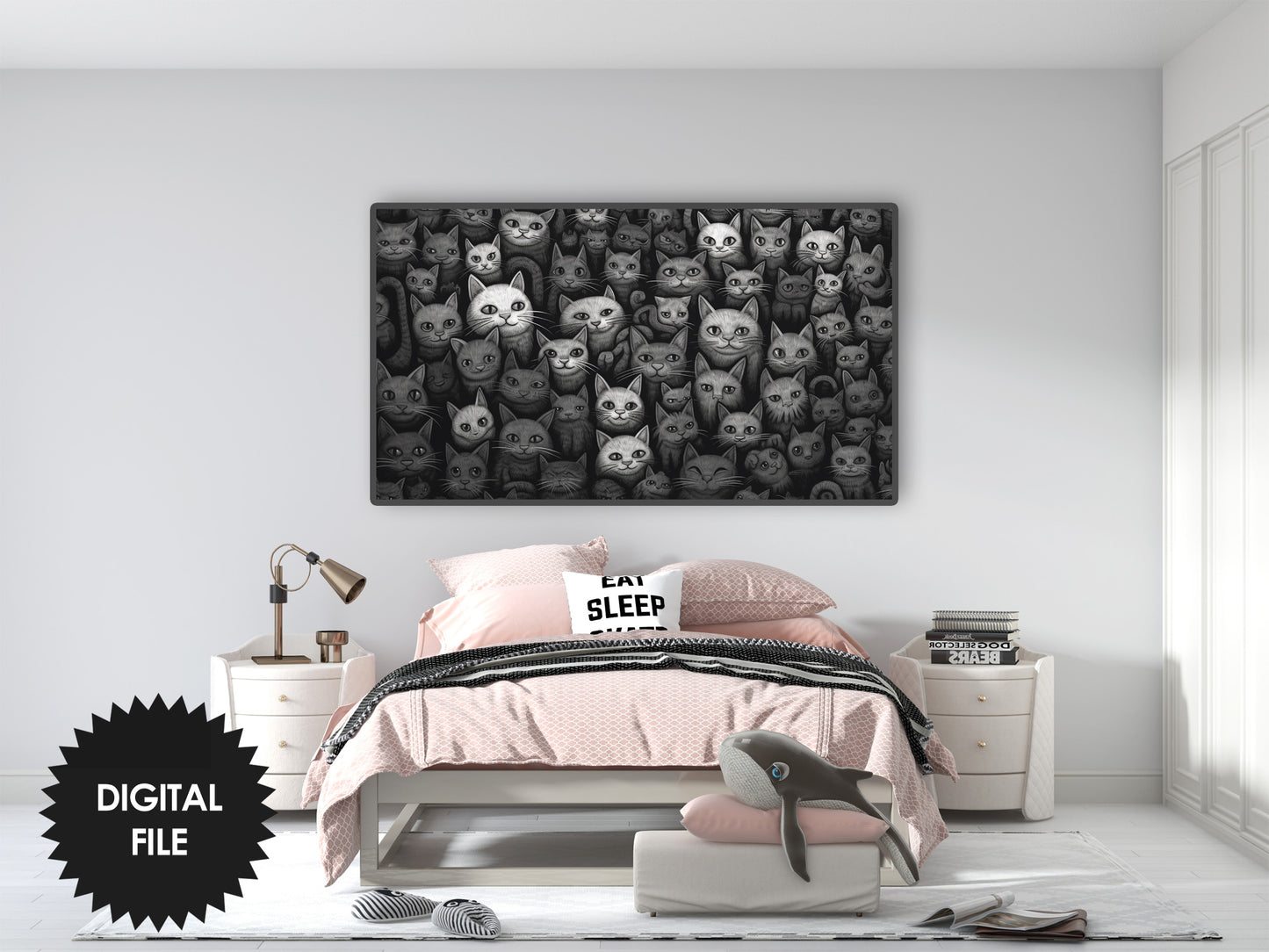 Samsung Frame TV Art, Kitties In The Dark, Abstract Art, Black and White Art, Digital TV Art, Instant Download