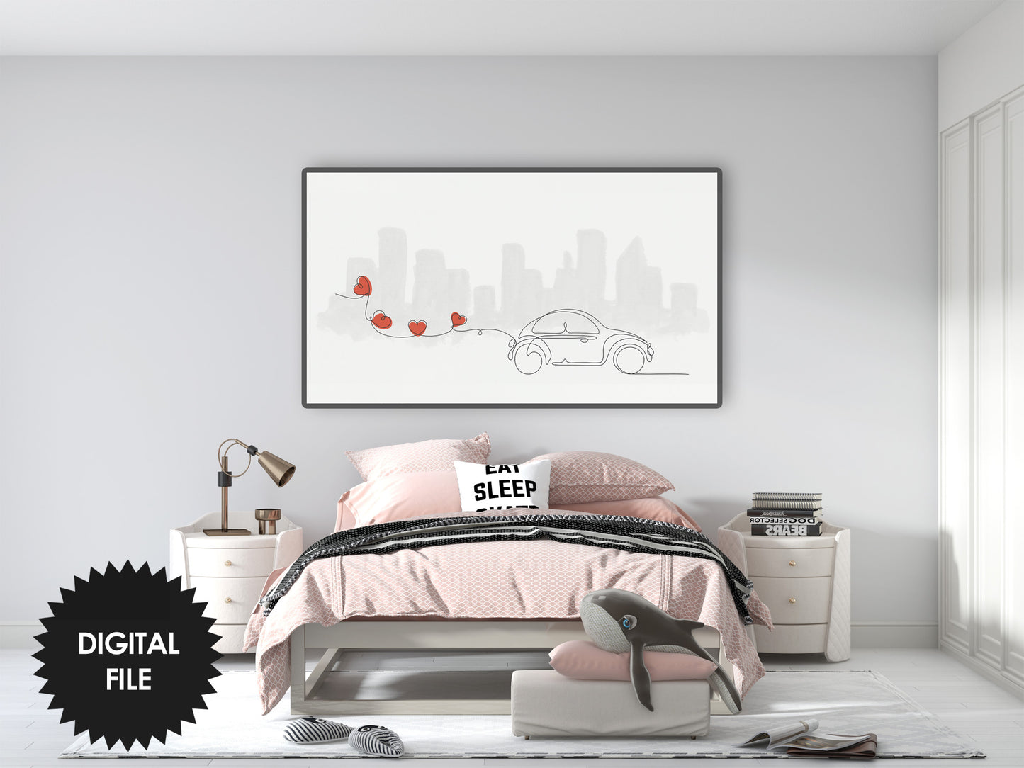 Valentines Day Samsung Frame TV Art | Minimalist Lineart Valentine Car | Digital TV Art | 3840 x 2160 pixels JPEG | Instant Download