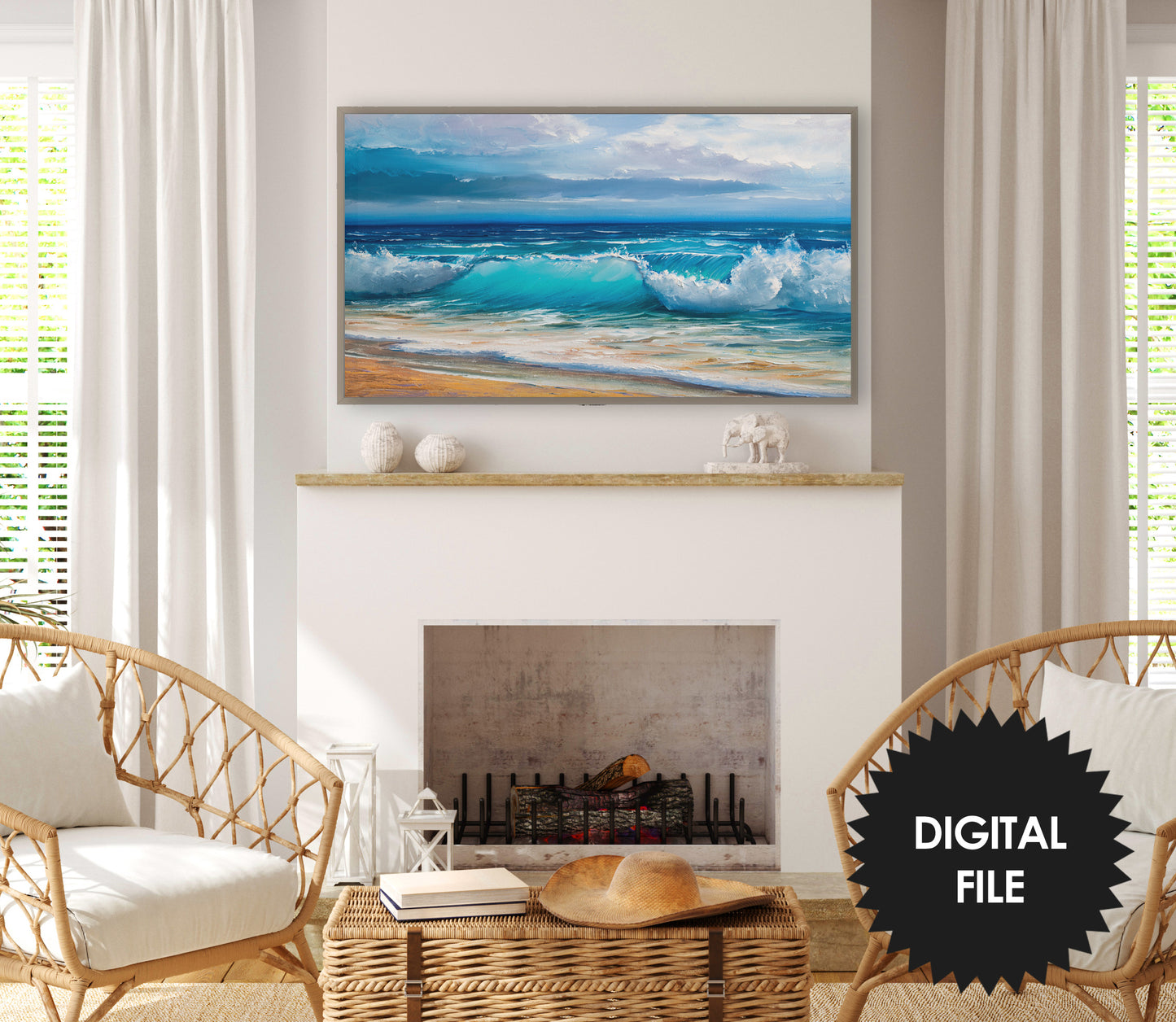 Samsung Frame TV Art Windy Day On Beach | Coastal Seascape Tv Art | Oil Painting | 3840x2160 pixels JPEG | Digital TV Art | Instant Download