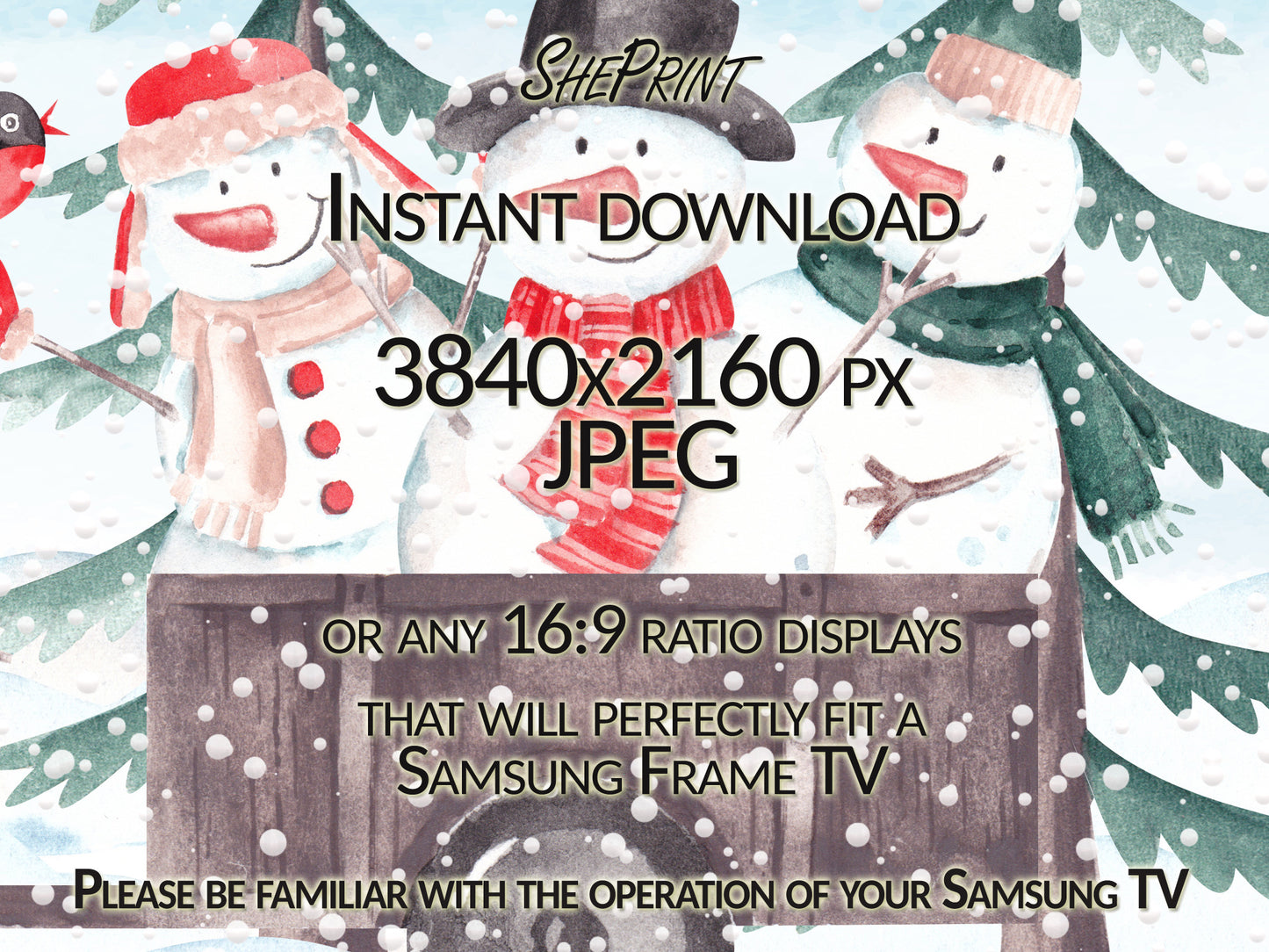 Frame TV Art Snowmen Party | Winter Scene TV Art | Kids Christmas Holiday Art | Digital TV Art | Instant Download