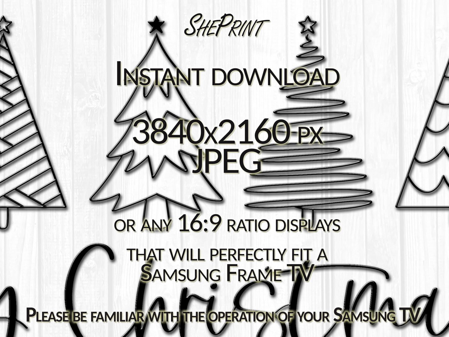 Frame TV Art Christmas Trees, Black And White Art, Digital TV Art, Instant Download