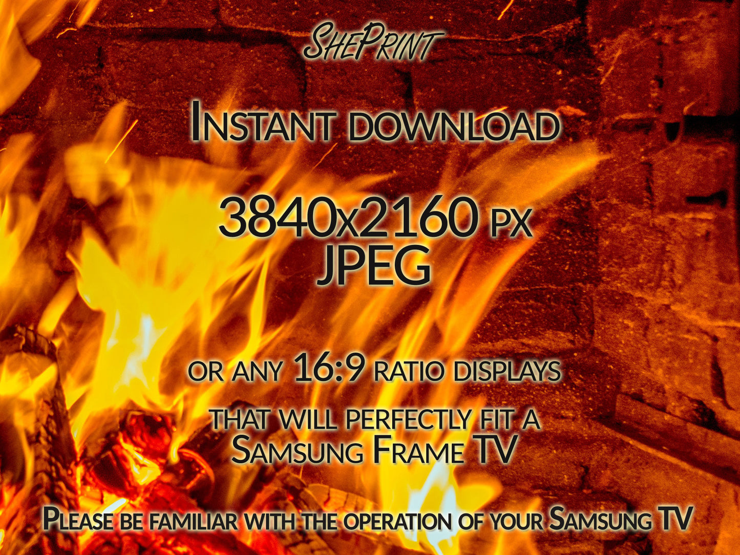 Samsung Frame TV Art Fireplace Fire | Christmas Tv Art | Winter Fireplace Flames Still Image | 3840x2160 pixels JPEG | Digital TV Art | Instant Download