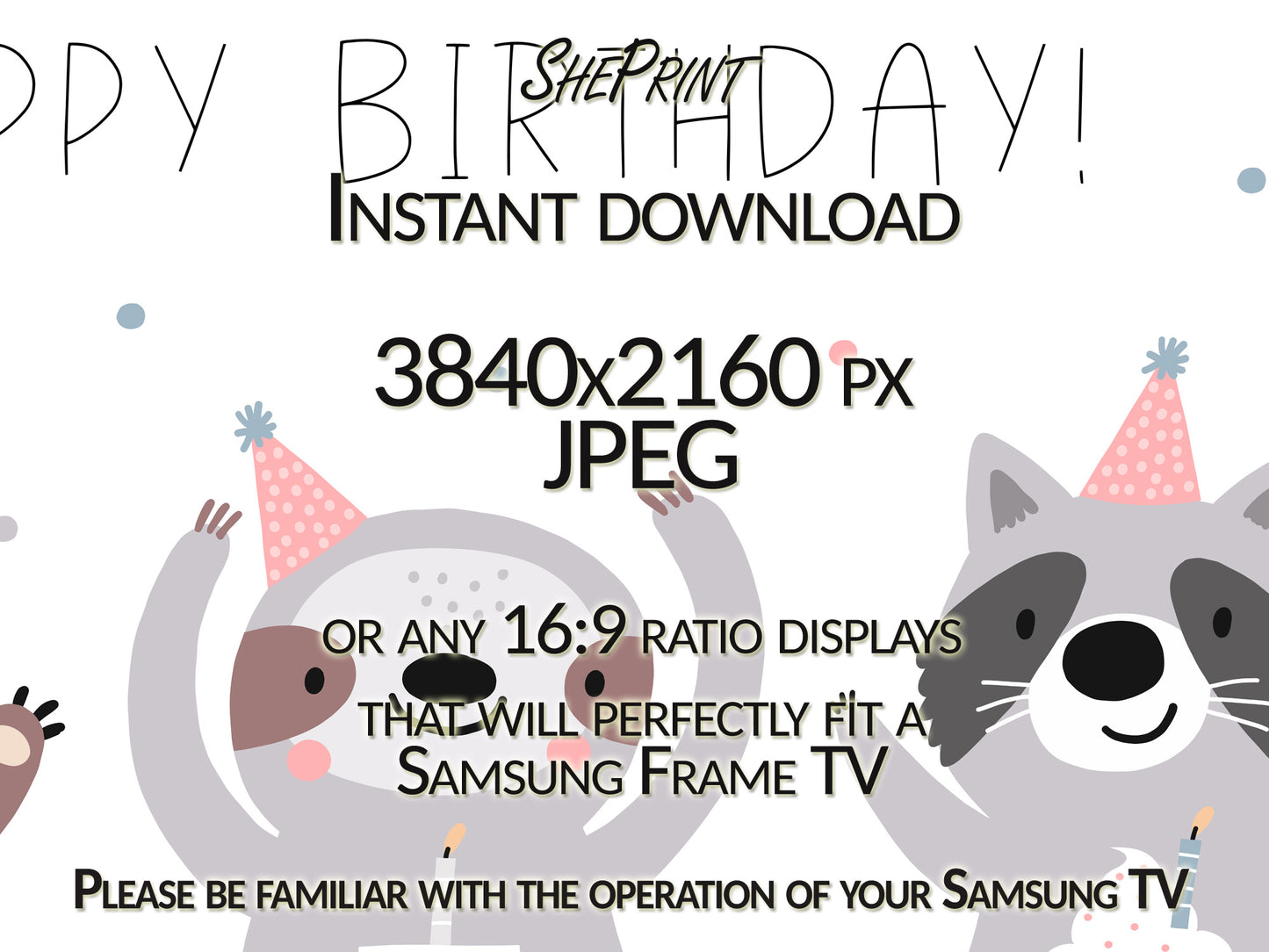 Samsung Frame TV Art For Kids | Happy Birthday | Cute Animals Boho Style | Digital TV Art | 3840 x 2160 pixels JPEG | Instant Download