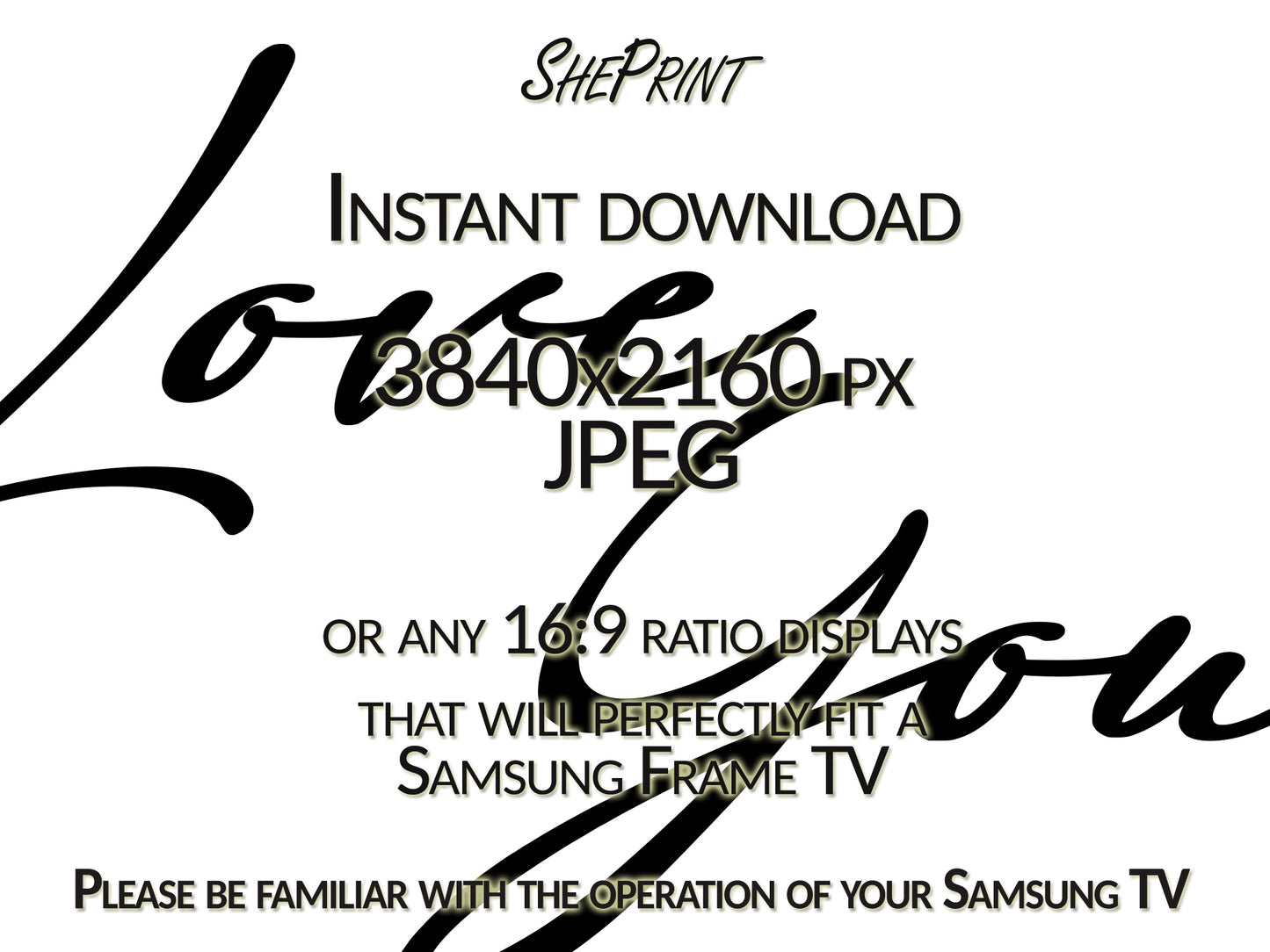 Valentines Day Samsung Frame TV Art I Love you Minimalist Black and White, Light Version