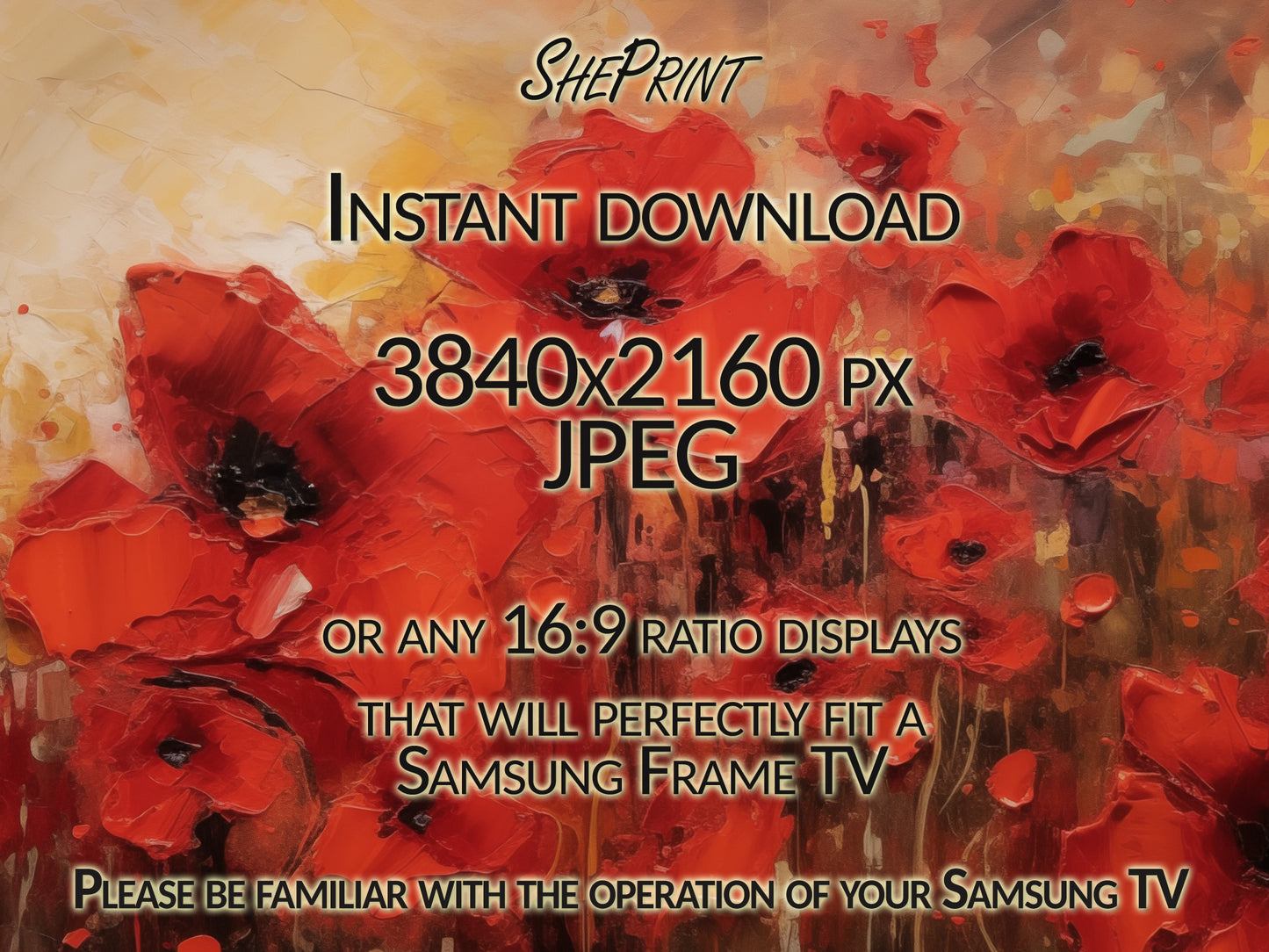 Samsung Frame TV Art Red Poppies, Abstract Art, Spring Floral Art, Flowers Oil Painting, Digital TV Art, Instant Download