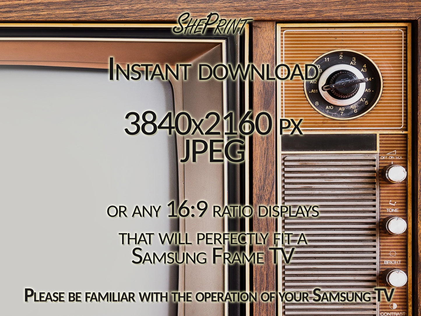 Samsung Frame TV Art Retro TV | Vintage Tv Art | Antique Old Television Wooden Case | 3840x2160 px JPEG | Digital TV Art | Instant Download