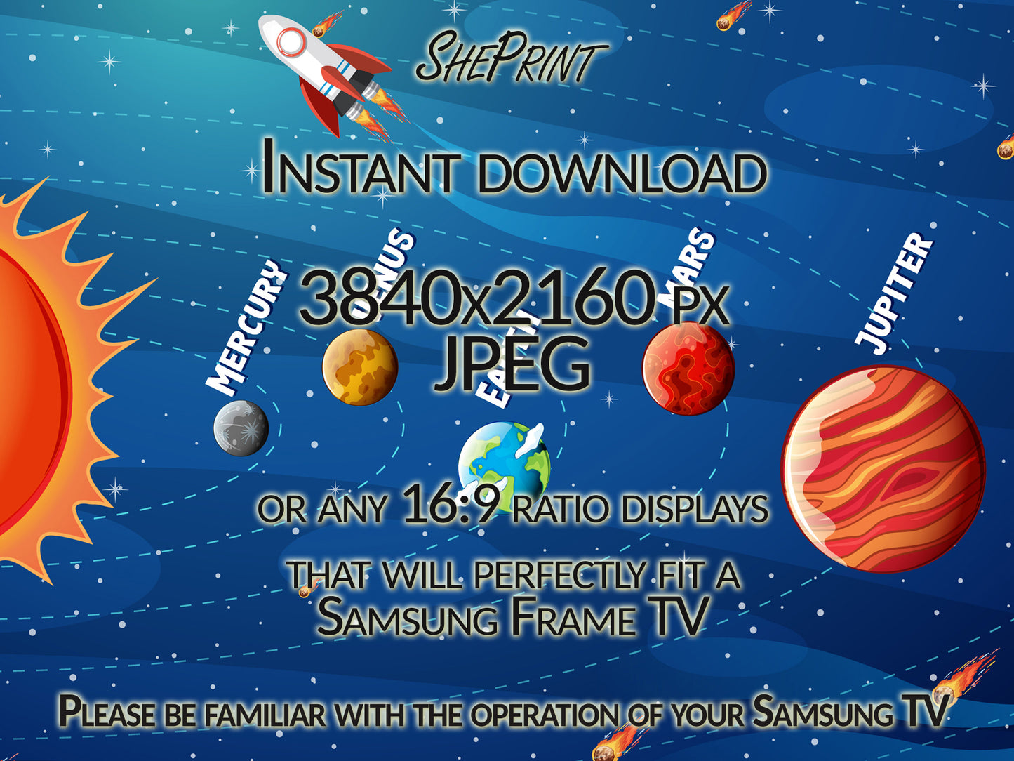 Solar System Educational Samsung Frame TV Art For Kids | Digital TV Art | Kids Room Decor | Space Art | Instant Download
