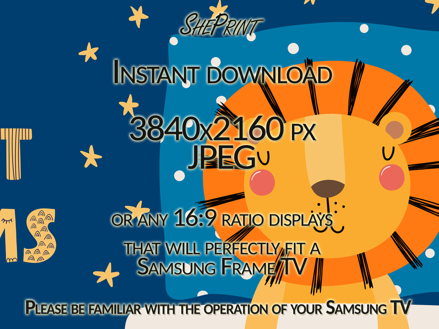 Samsung Frame TV Art Kids | Sweet Dreams | Nursery Digital TV Art | Frame TV art for Kids | Cute Lion | Good Night Art | Instant Download