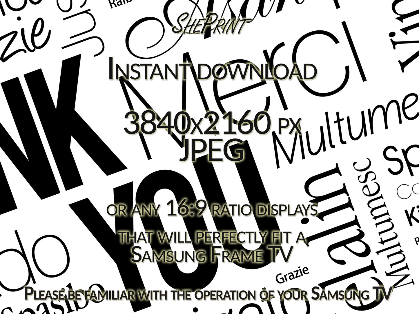 Samsung Frame TV Art Thank You | Black and White TV Art | When You Want To Say Thank You | 3840x2160 pixels JPEG | Instant Download