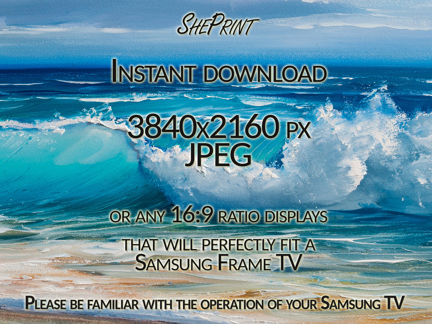 Samsung Frame TV Art Windy Day On Beach | Coastal Seascape Tv Art | Oil Painting | 3840x2160 pixels JPEG | Digital TV Art | Instant Download