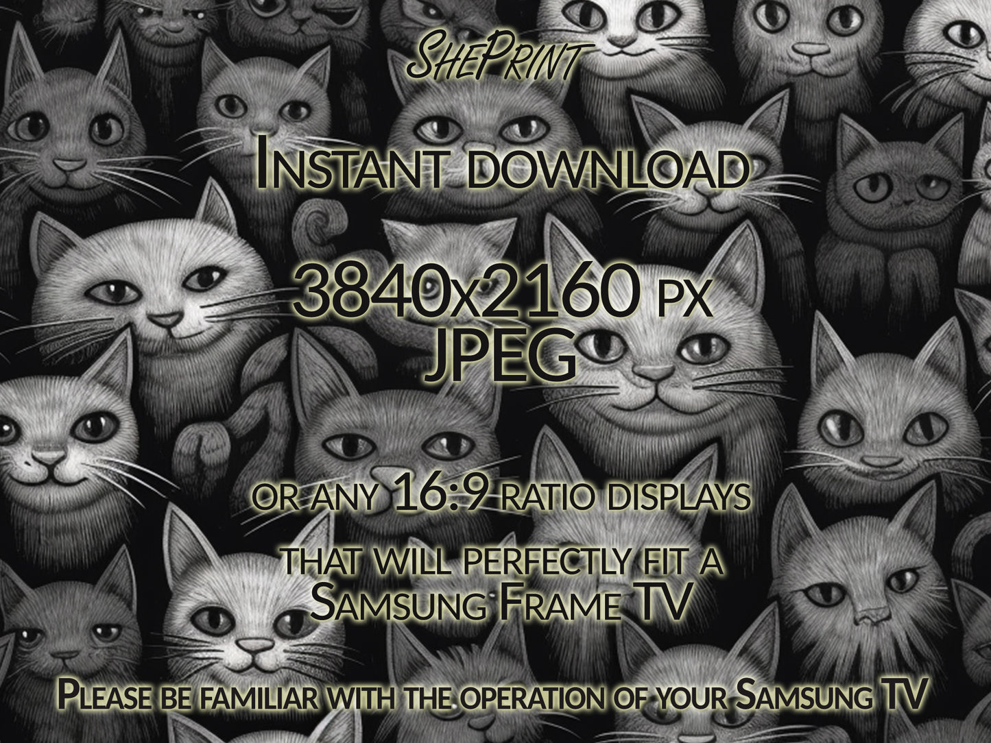 Samsung Frame TV Art, Kitties In The Dark, Abstract Art, Black and White Art, Digital TV Art, Instant Download