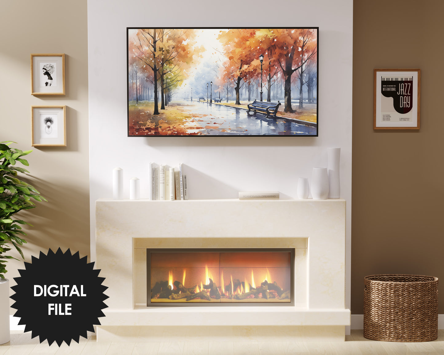 Autumn Park Watercolor Frame TV Art | Digital TV Art | Digital Painting | Instant Download
