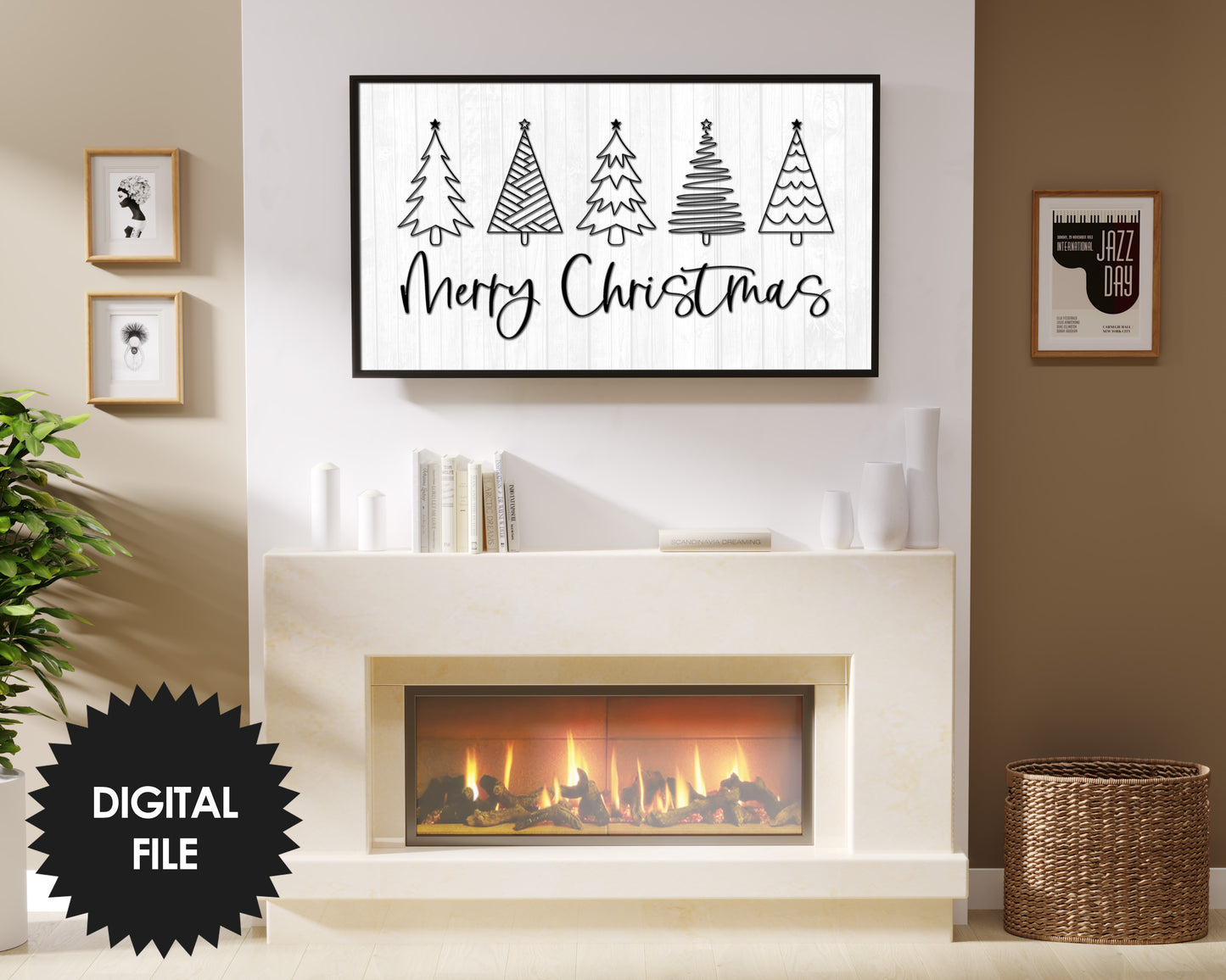 Frame TV Art Christmas Trees, Black And White Art, Digital TV Art, Instant Download