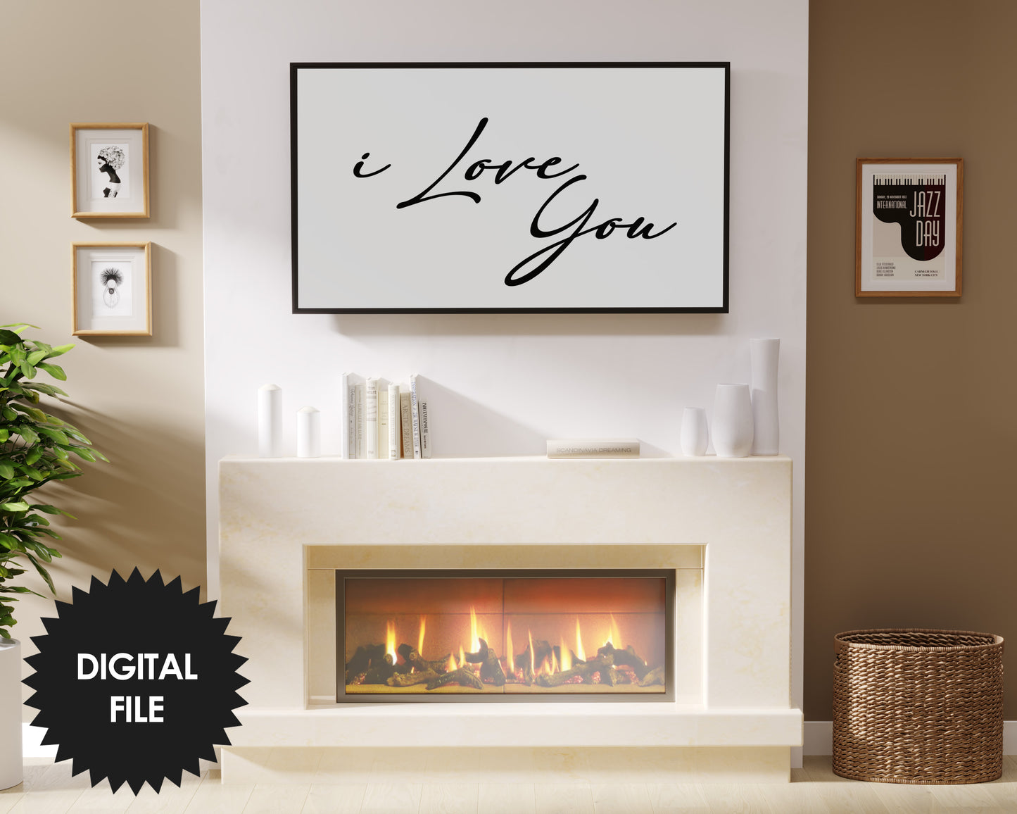 Valentines Day Samsung Frame TV Art I Love you Minimalist Black and White, Light Version