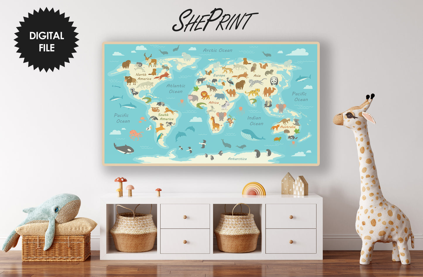 Frame TV Art For Kids | Animal World Map | Educational Art | Fauna World Map Kids | Digital TV Art | Instant Download