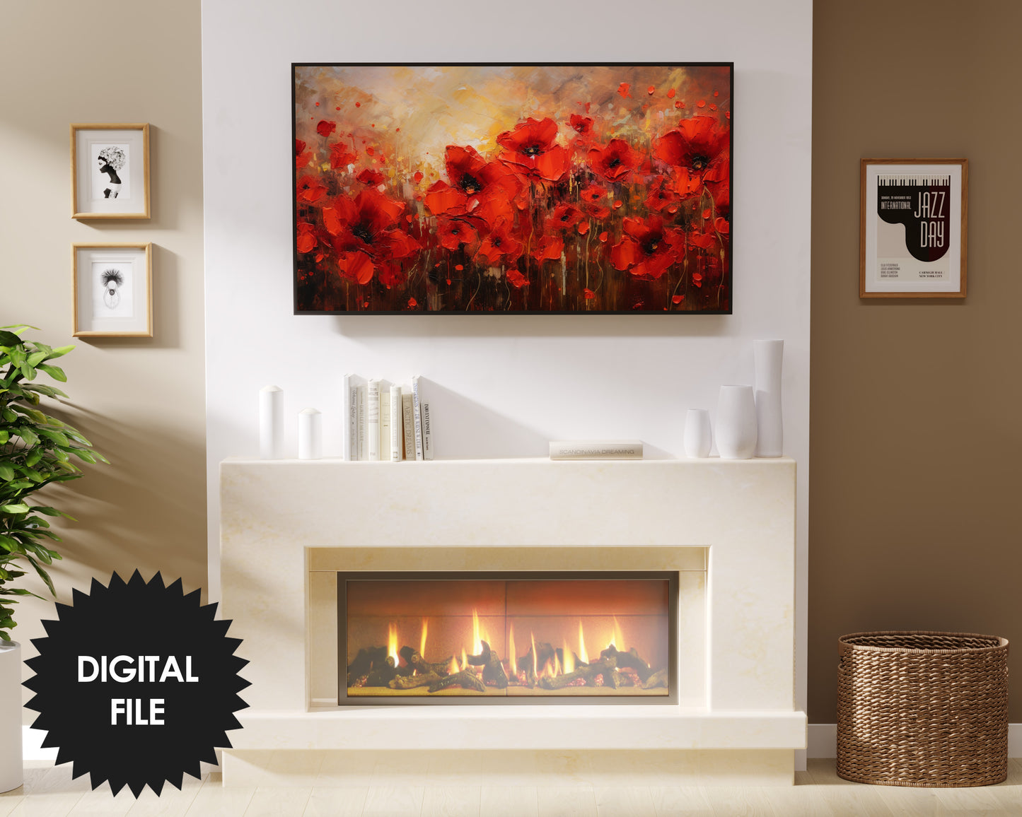Samsung Frame TV Art Red Poppies, Abstract Art, Spring Floral Art, Flowers Oil Painting, Digital TV Art, Instant Download