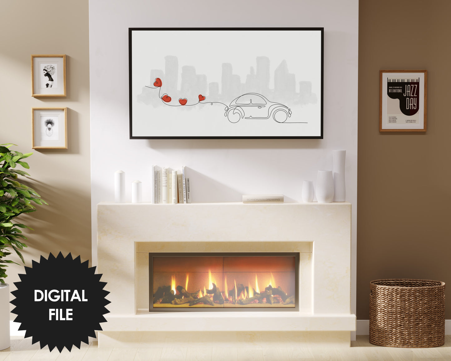 Valentines Day Samsung Frame TV Art | Minimalist Lineart Valentine Car | Digital TV Art | 3840 x 2160 pixels JPEG | Instant Download
