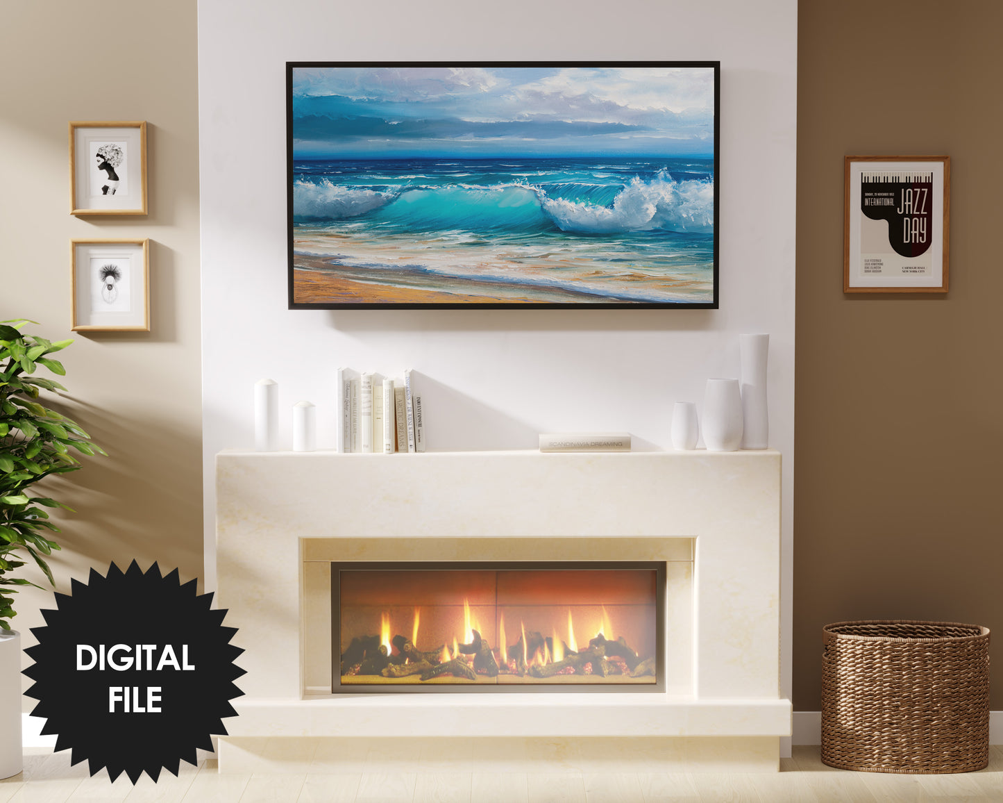 Samsung Frame TV Art Windy Day On Beach | Coastal Seascape Tv Art | Oil Painting | 3840x2160 pixels JPEG | Digital TV Art | Instant Download