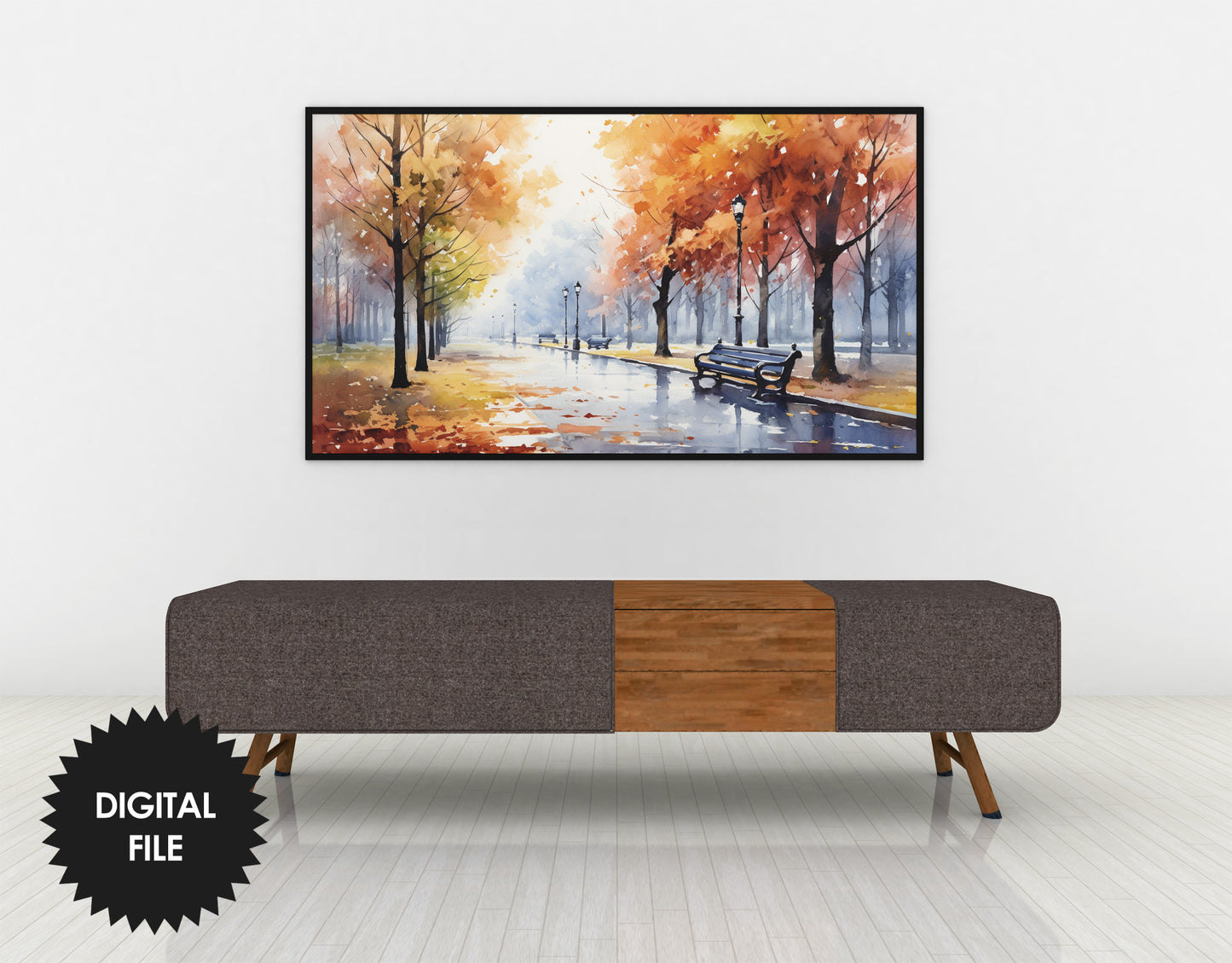 Autumn Park Watercolor Frame TV Art | Digital TV Art | Digital Painting | Instant Download