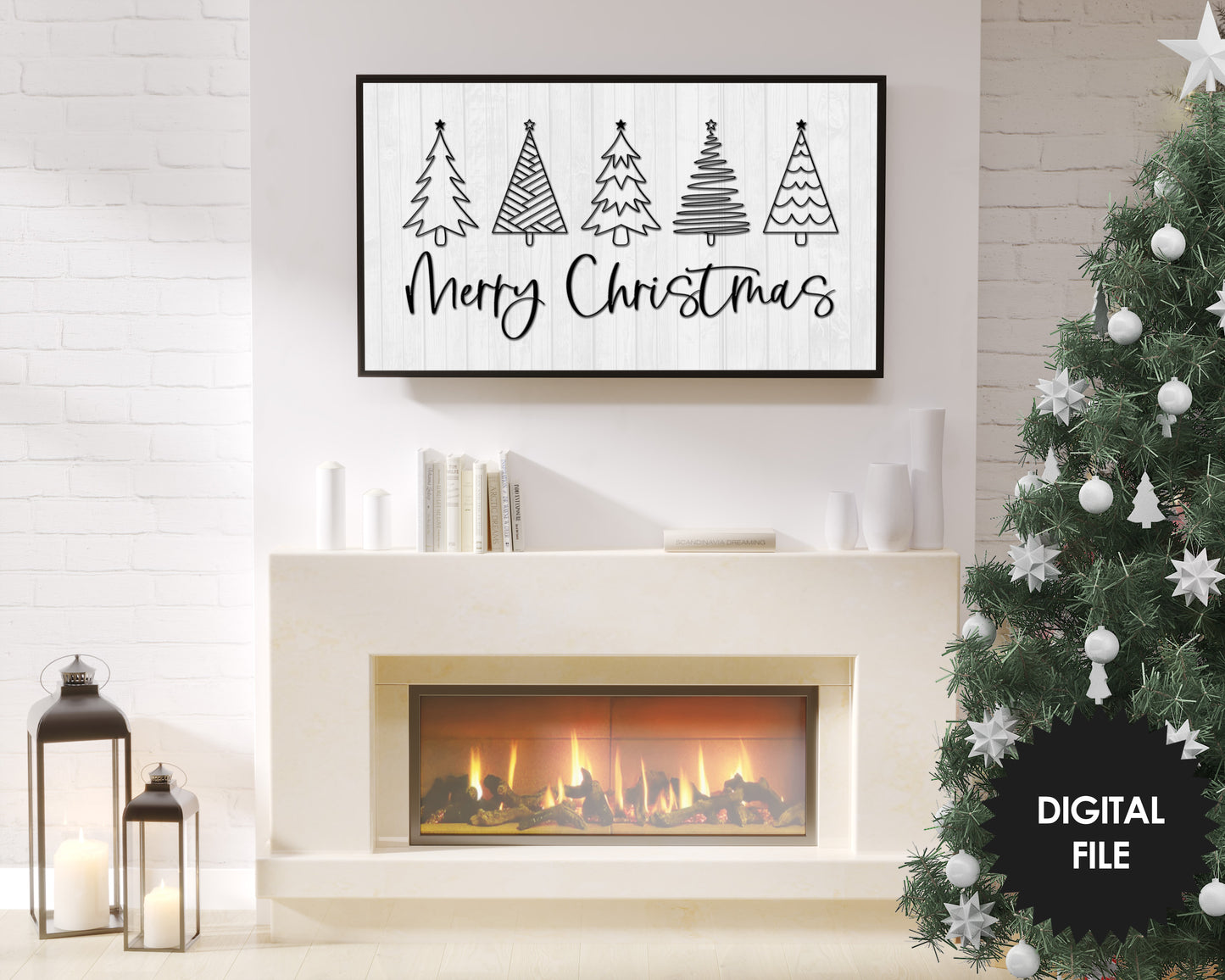 Frame TV Art Christmas Trees, Black And White Art, Digital TV Art, Instant Download