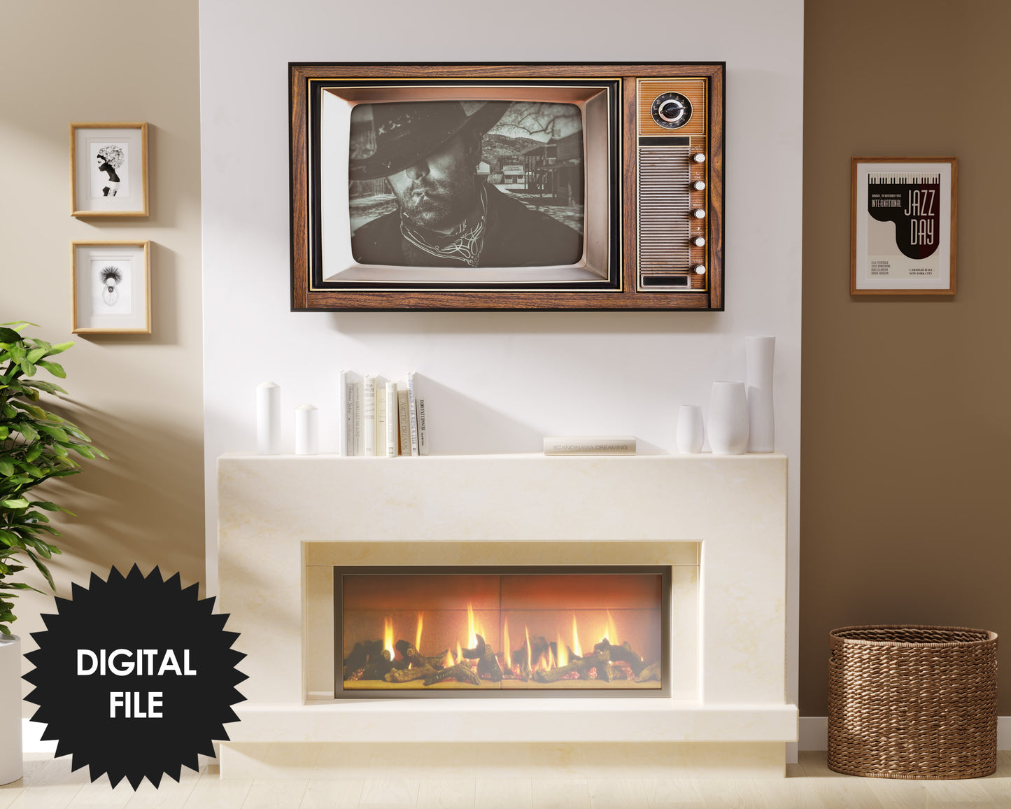 Samsung Frame TV Art Retro Tv | Old West Cowboy | Antique Old Television Wooden Case | 3840x2160 px JPEG | Digital TV Art | Instant Download