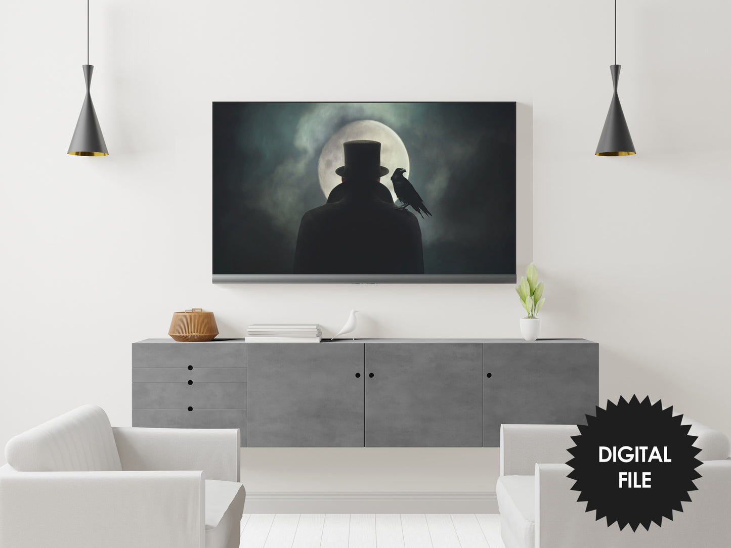 Samsung Frame TV Art Man With a Crow | Halloween TV Art | 3840x2160 px | Digital TV Art | Instant Download
