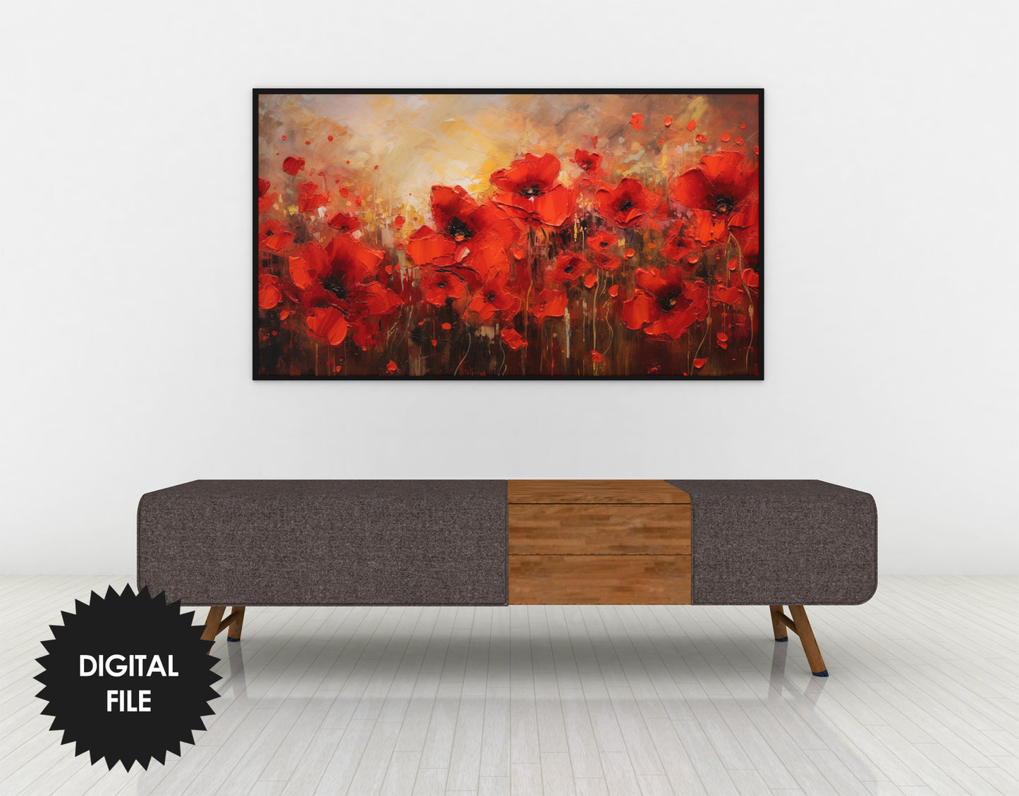 Samsung Frame TV Art Red Poppies, Abstract Art, Spring Floral Art, Flowers Oil Painting, Digital TV Art, Instant Download