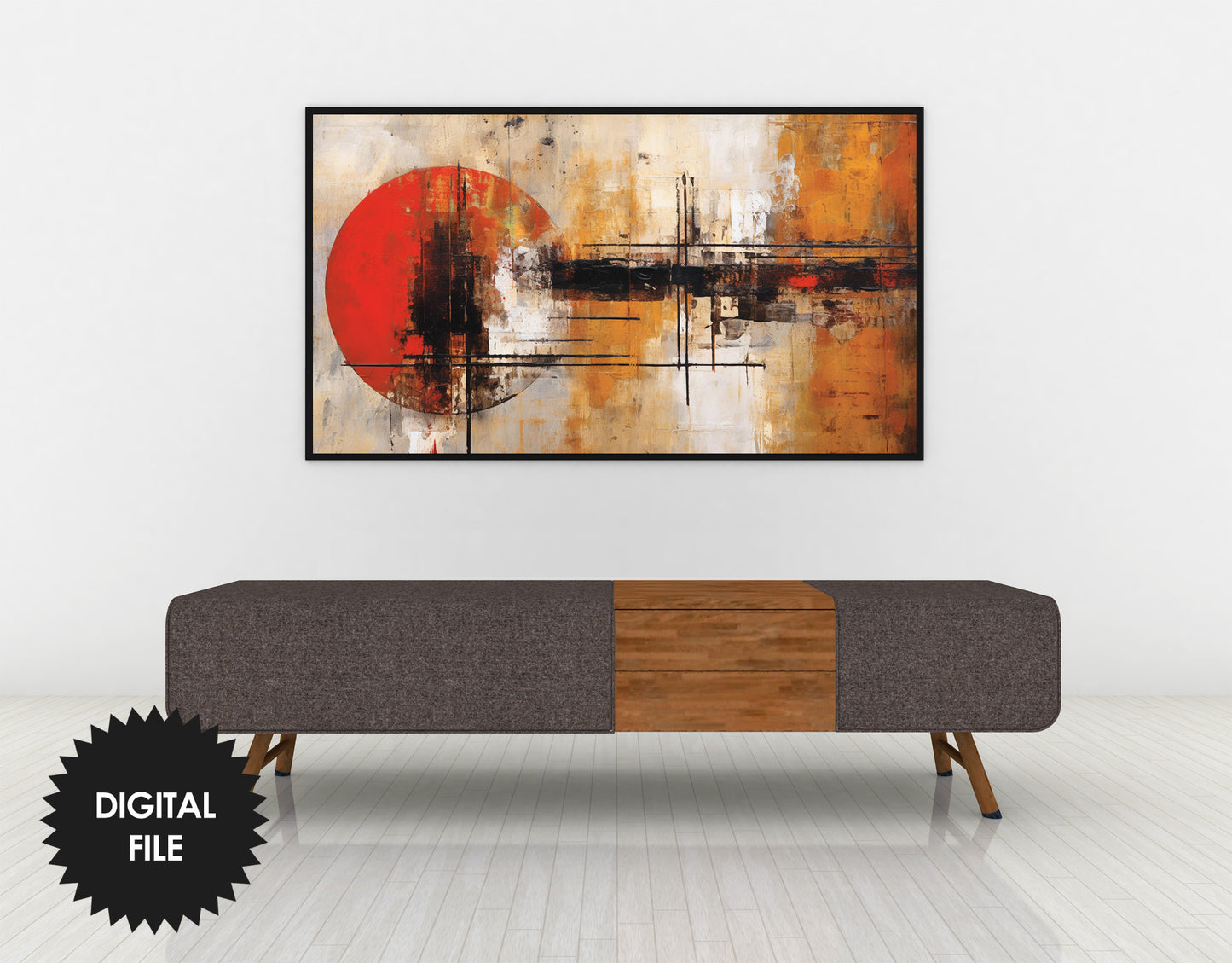 Samsung Frame TV Art, Wabi Sabi Art, Abstract Japanese Art preview in modern ambience