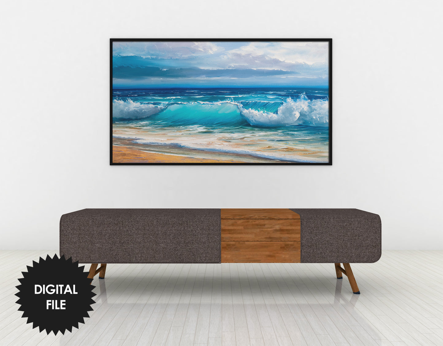 Samsung Frame TV Art Windy Day On Beach | Coastal Seascape Tv Art | Oil Painting | 3840x2160 pixels JPEG | Digital TV Art | Instant Download
