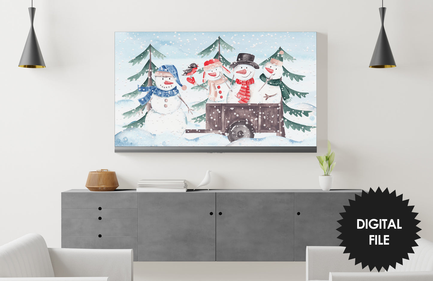Frame TV Art Snowmen Party | Winter Scene TV Art | Kids Christmas Holiday Art | Digital TV Art | Instant Download