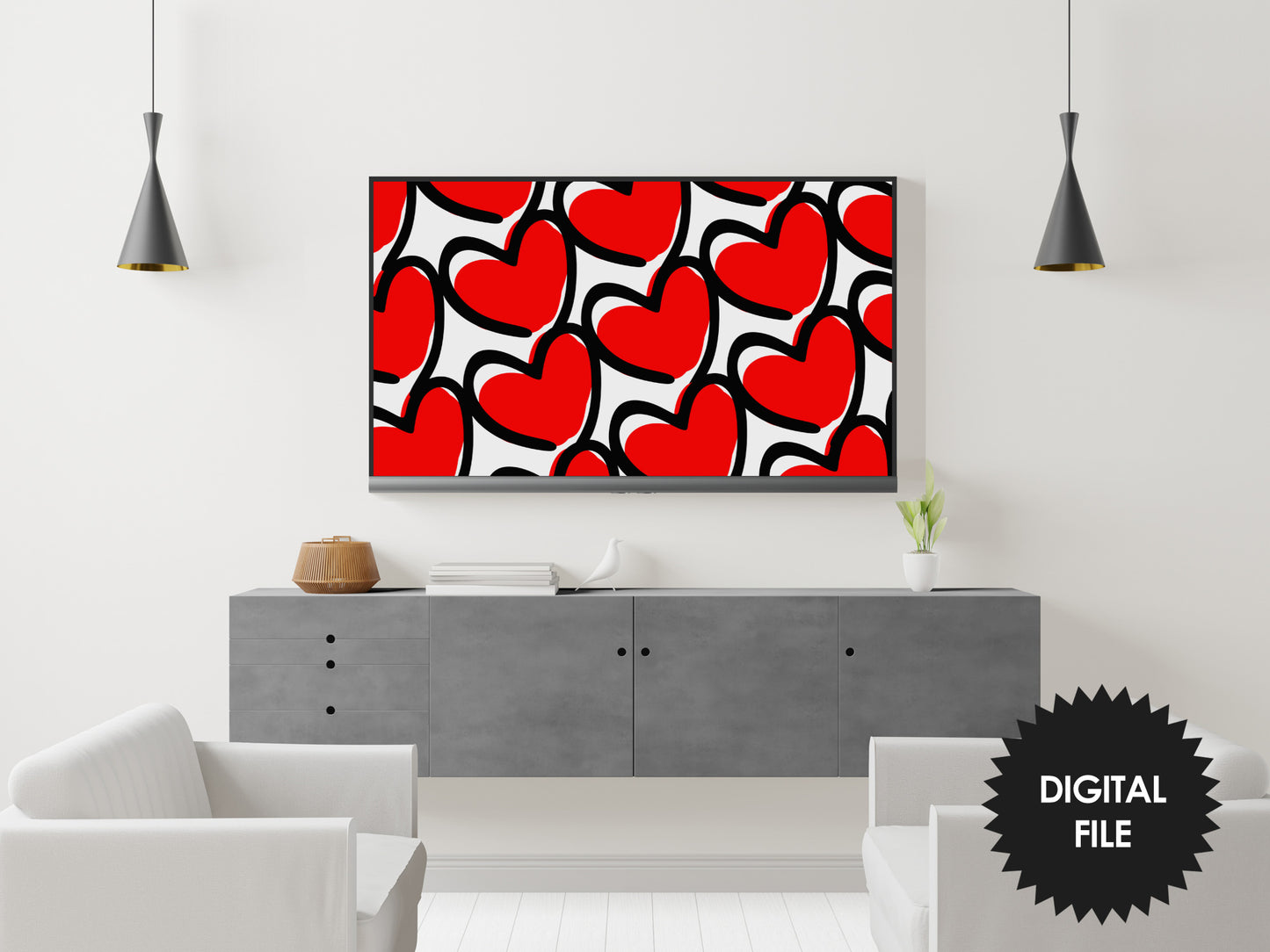 Valentines Red Hearts Modern Frame TV Art