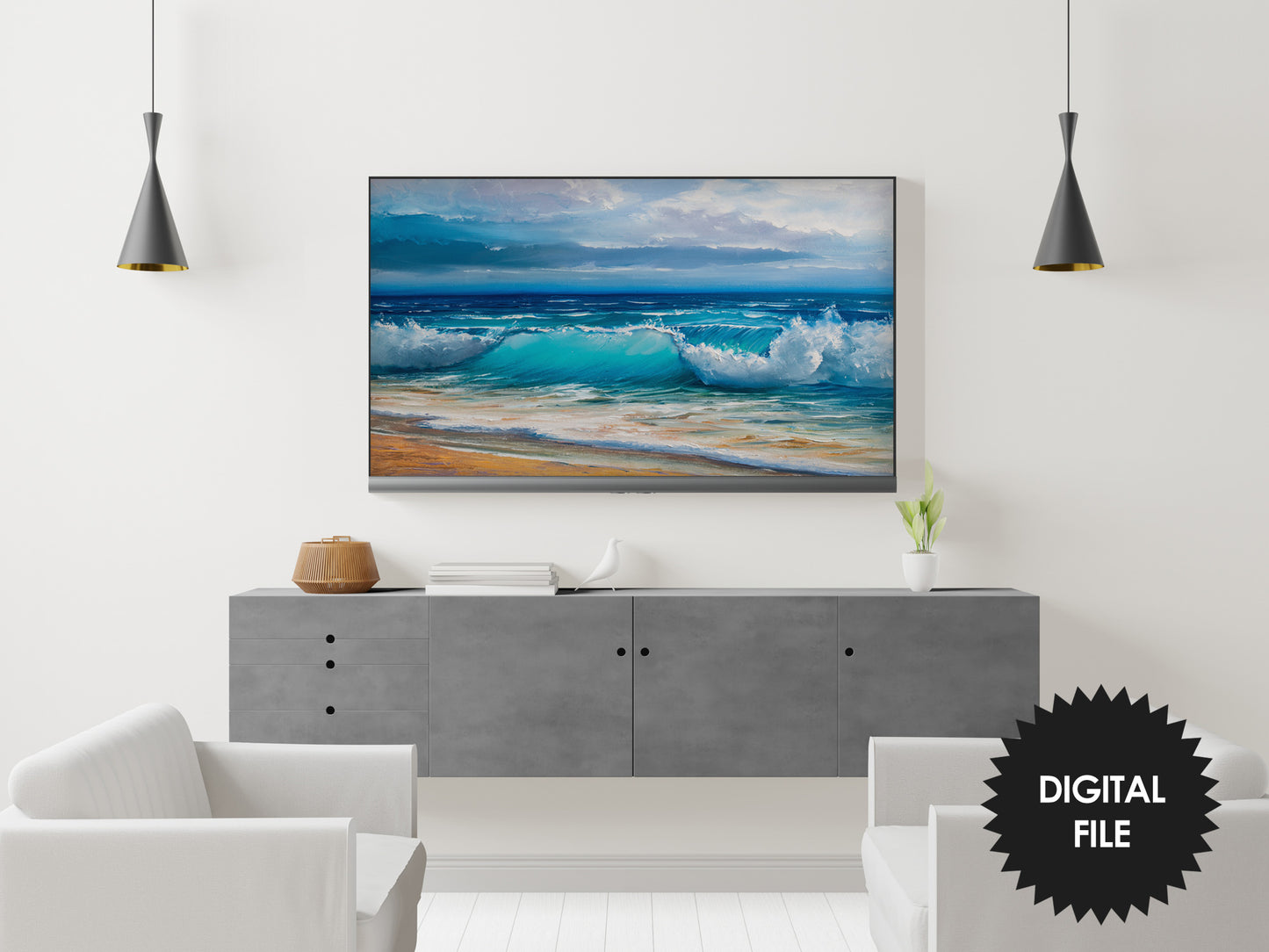 Samsung Frame TV Art Windy Day On Beach | Coastal Seascape Tv Art | Oil Painting | 3840x2160 pixels JPEG | Digital TV Art | Instant Download