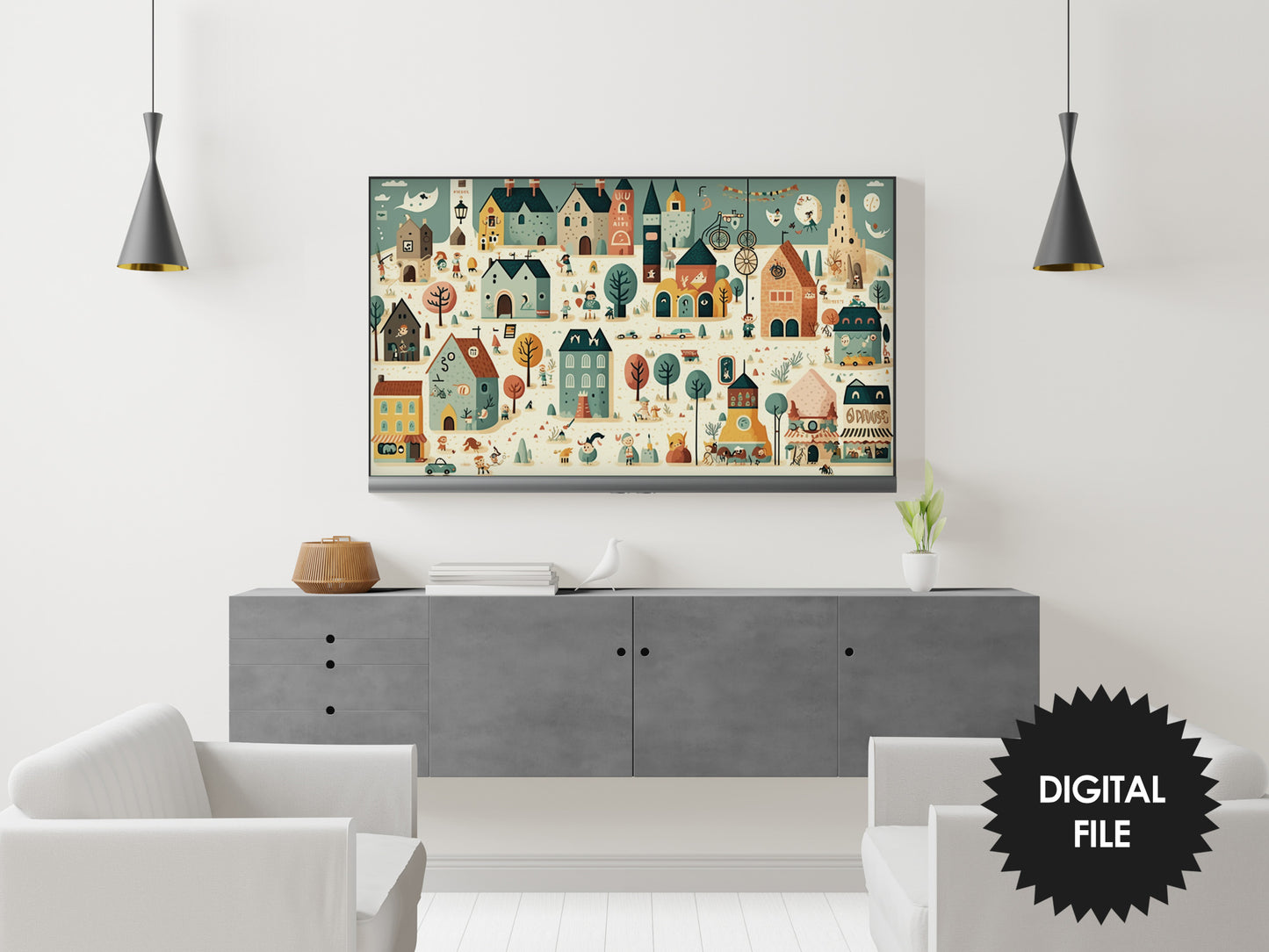 Strange White City | Samsung Frame TV Art | Naive Abstract Tv Art | Digital TV Art | Artificial Intelligence Created Art | Instant Download