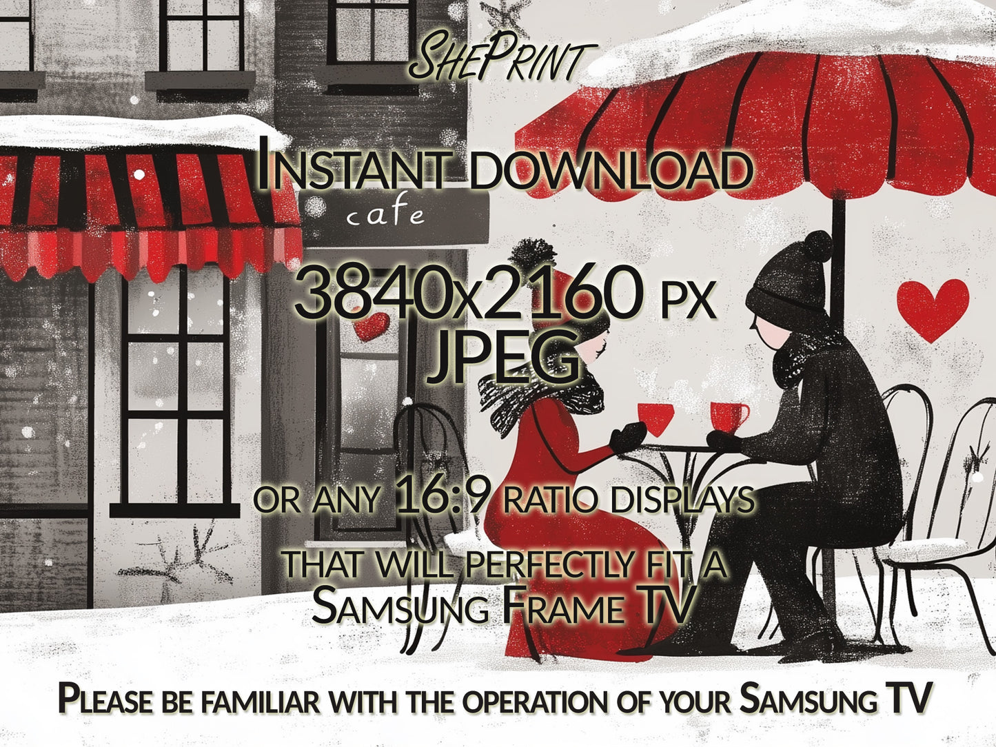 Cute Valentine's Cafe Frame TV Art close up view