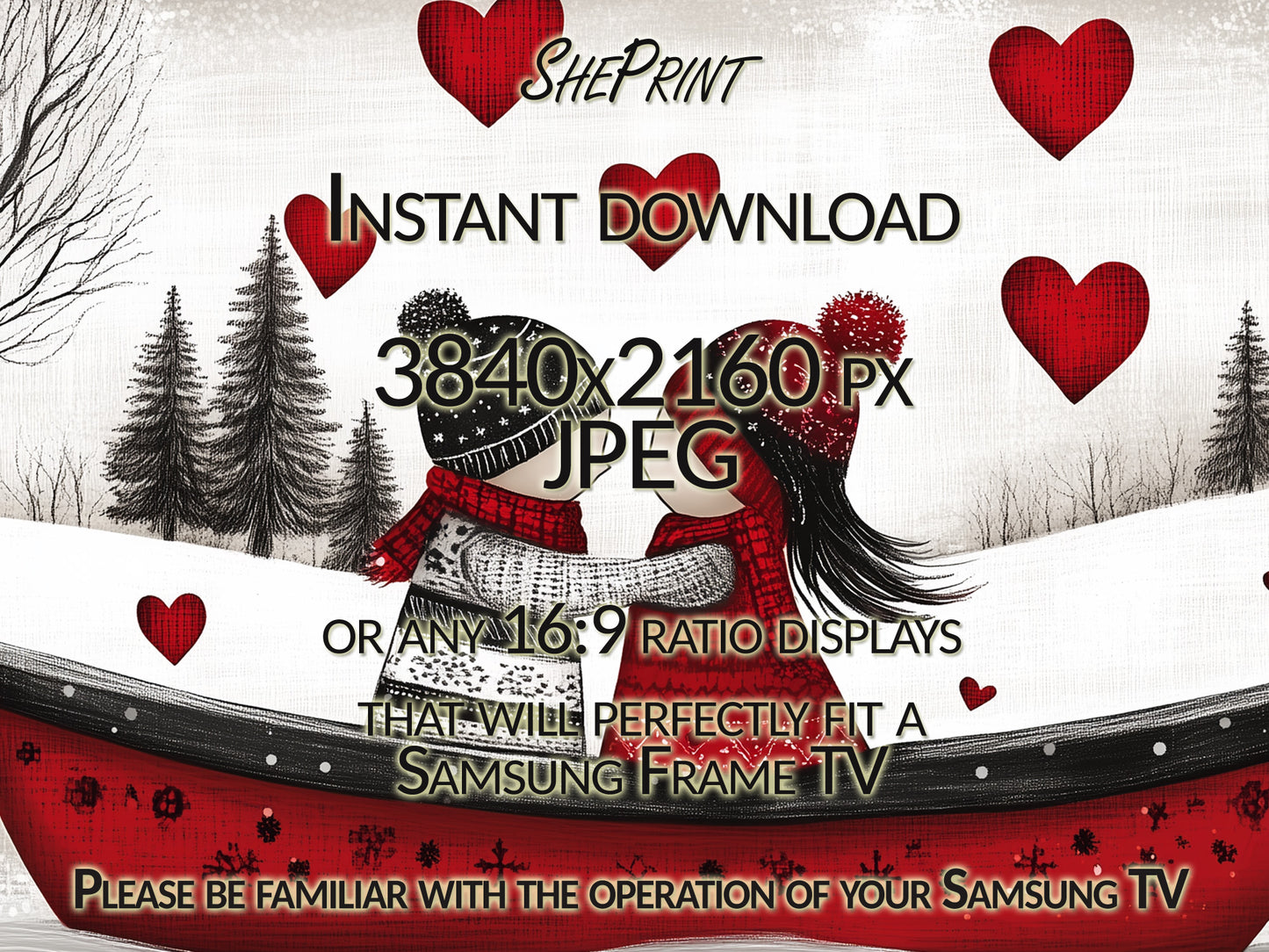 Cute Valentine's Couple In The Boat Frame TV Art close up view