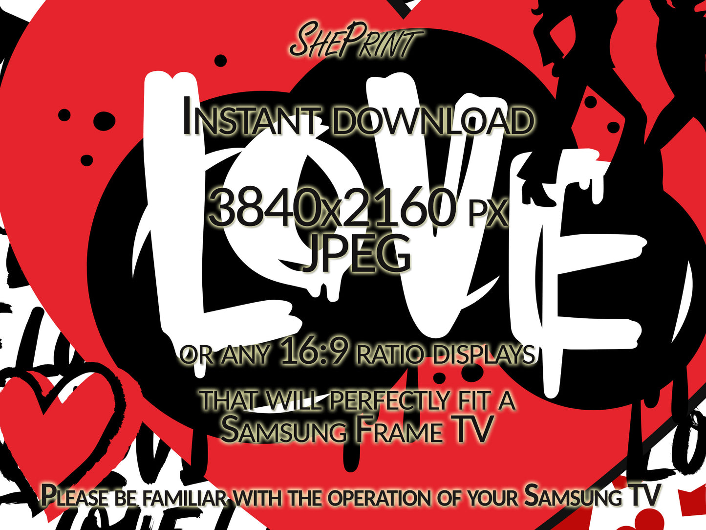 Graffiti Love – Modern Valentine’s Frame TV Art for Kids & Teens close up view