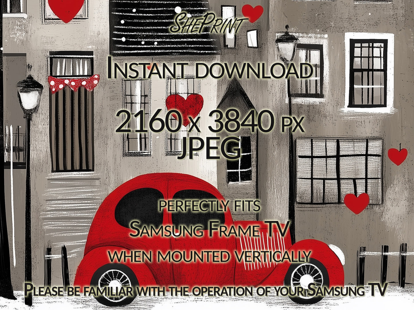 Cute Love Tin Snail Car Vertical Frame TV Art close up view