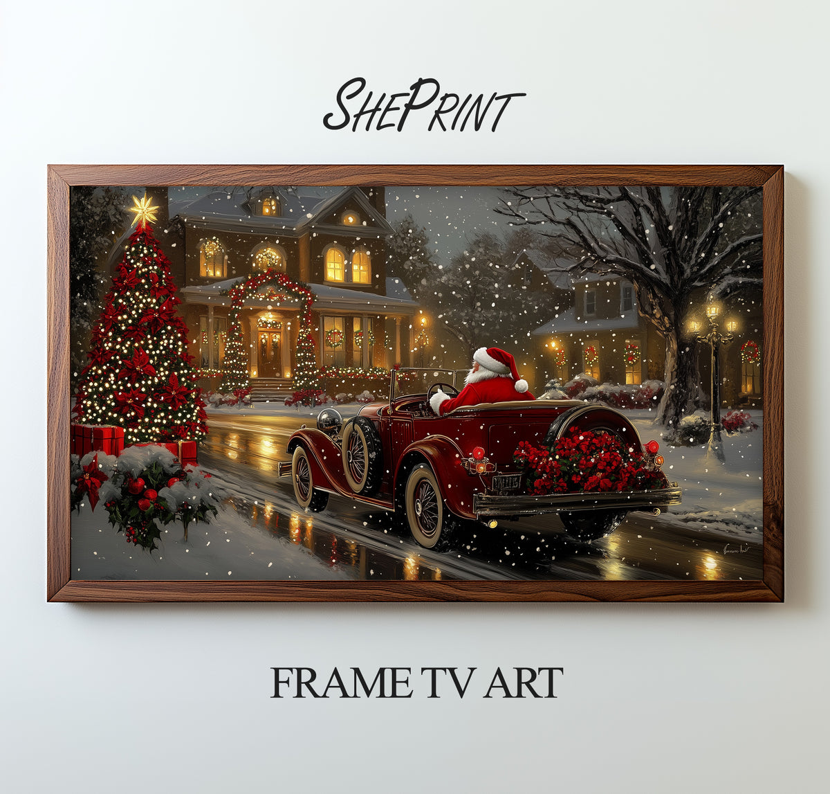 Vintage Christmas Frame TV Art, 10 Images Collage, Vibrant Colors, 3840x2160px JPGs, Instant Digital Download