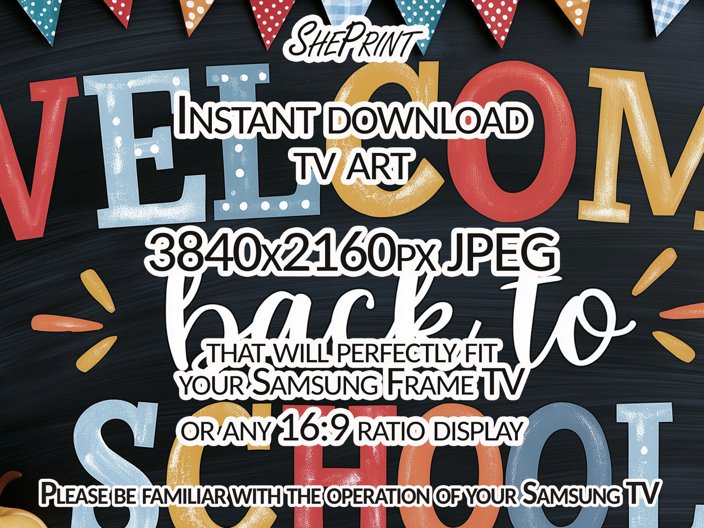 Welcome Back to School | Classroom TV Backdrop | 3840x2160px JPEG Digital Download close up view