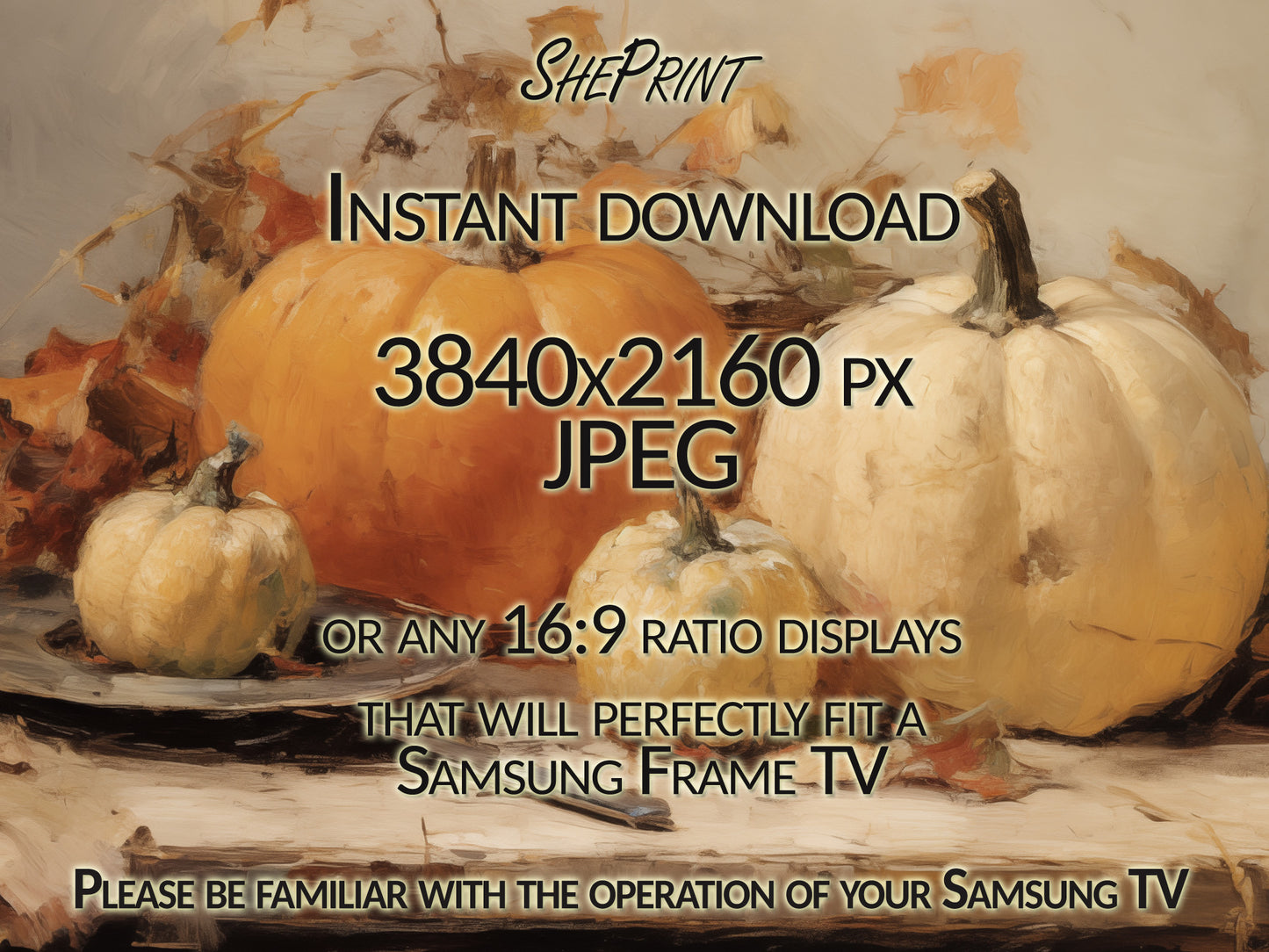 White And Orange Pumpkins Painting Frame TV Art, Thanksgiving TV Art, Instant Download