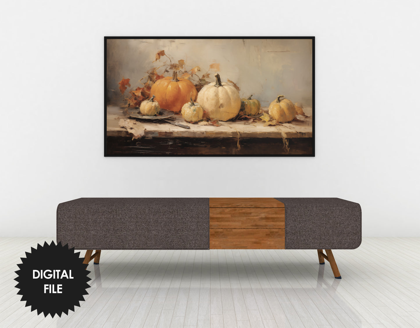 White And Orange Pumpkins Painting Frame TV Art, Thanksgiving TV Art, Instant Download