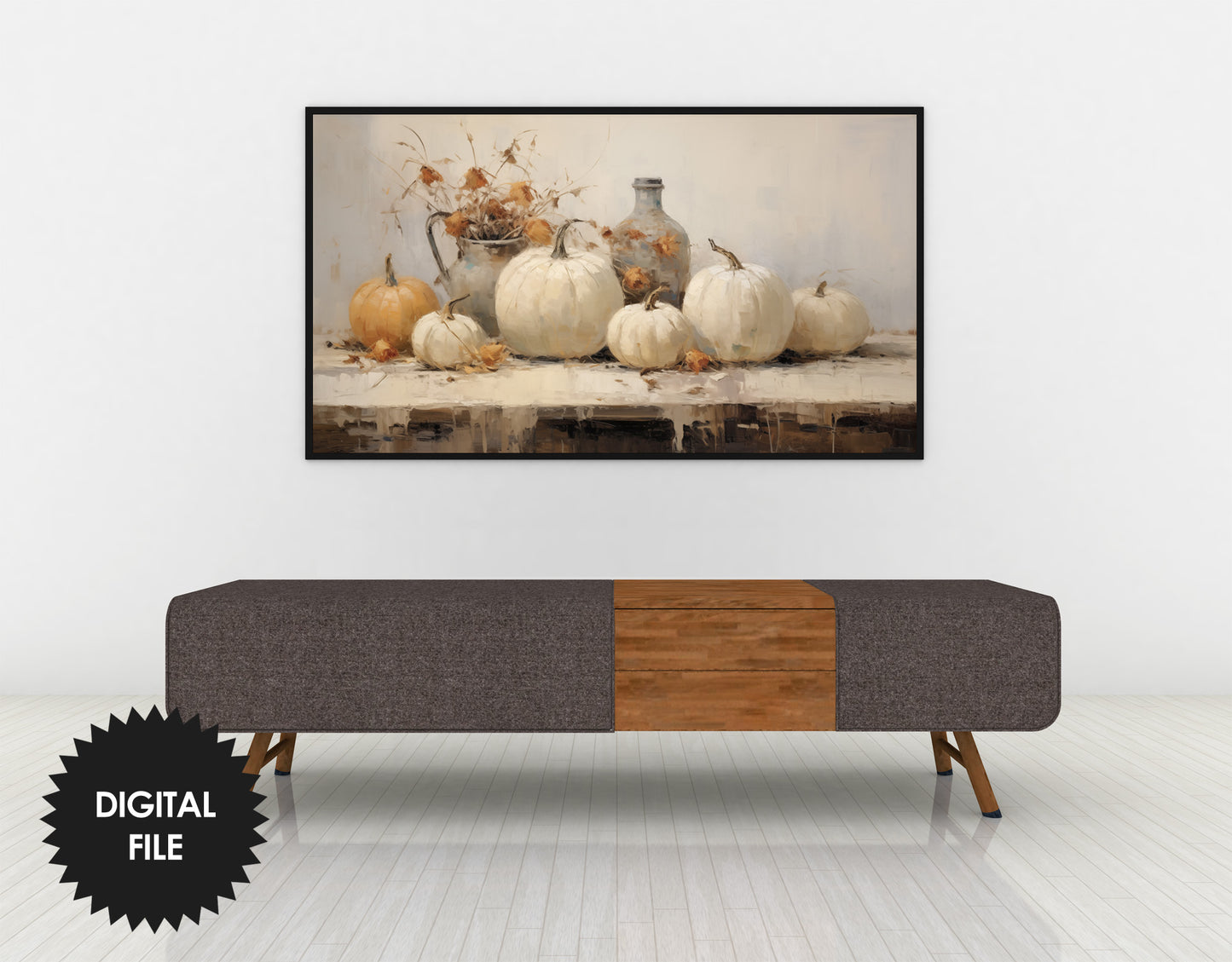 White Pumpkins Still Life Frame TV Art, Thanksgiving TV Art, Instant Download